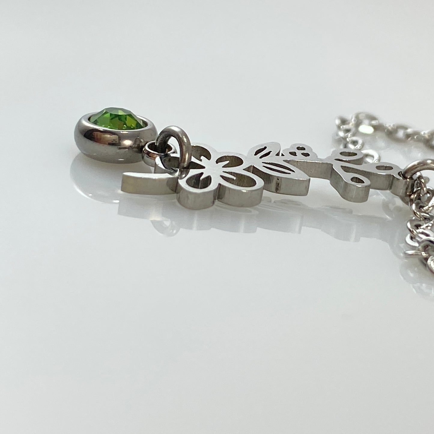 Silver Birthstone & Birth Flower Cable Chain Necklace