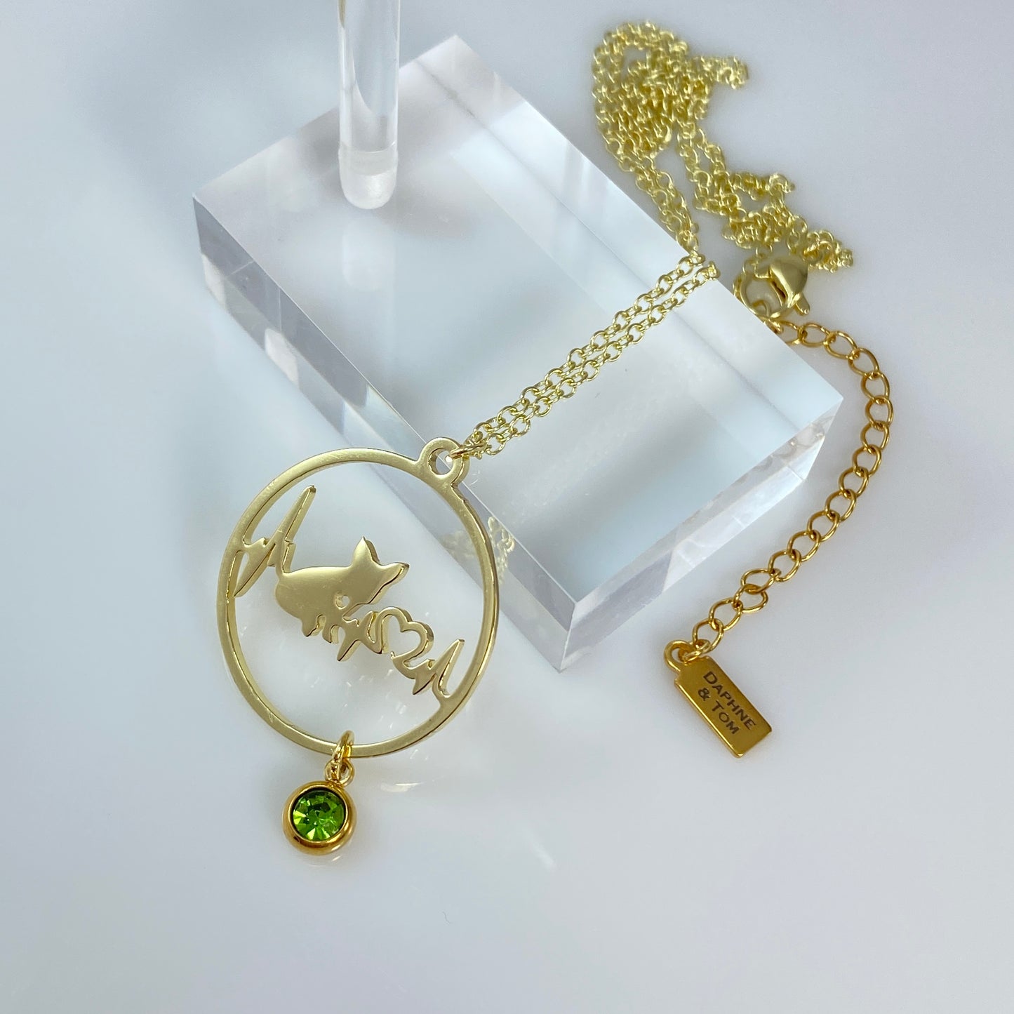 French Bulldog Heartbeat Pendant & Birthstone Cable Chain Necklace