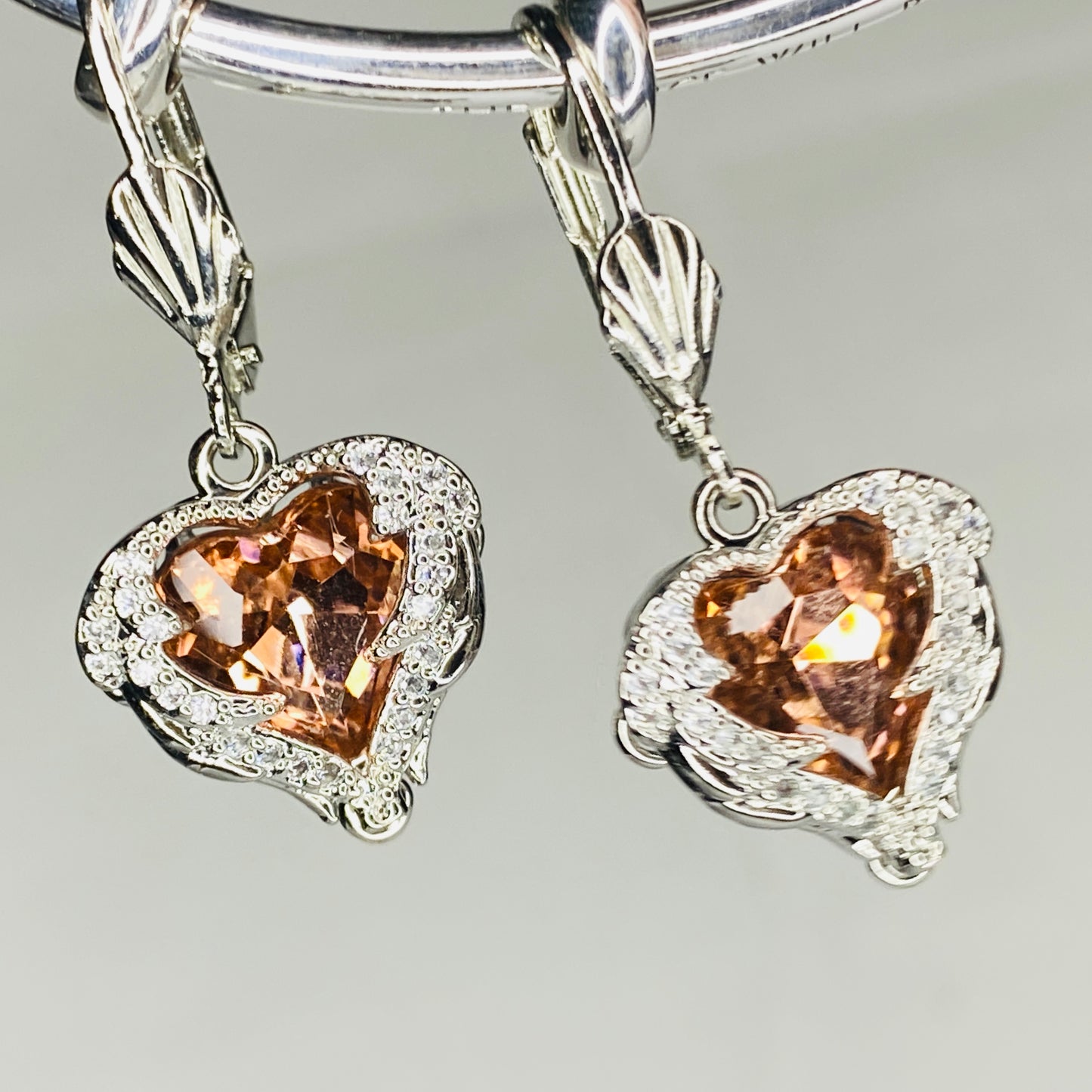 CZ Heart Hook Earrings