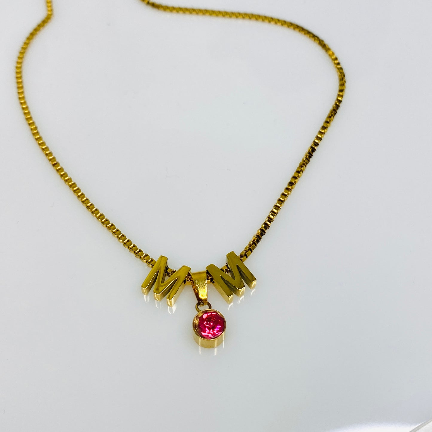 Birthstone & Initials Box Chain Necklace