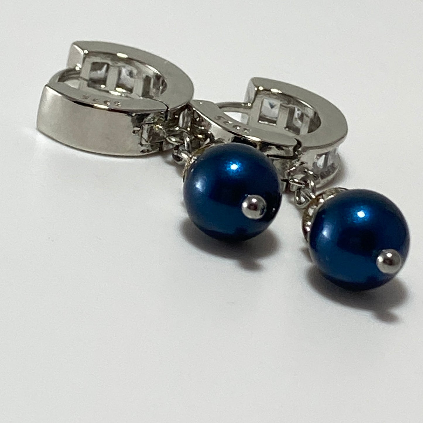 Pearls CZ Sterling Huggie Hoop Earrings