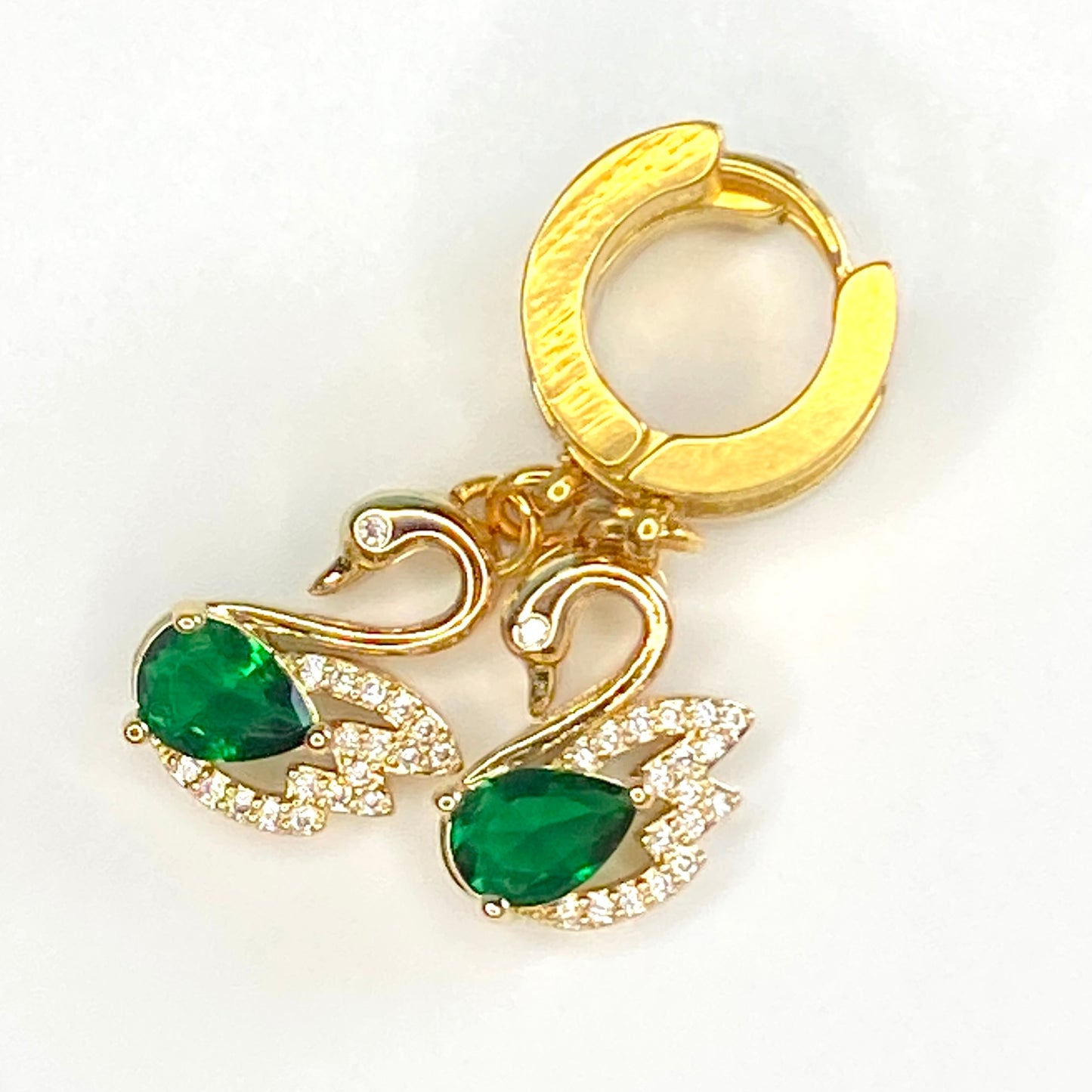 CZ Swan Huggie Hoop Earrings
