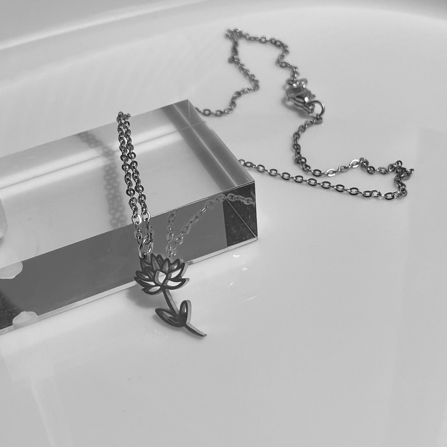 Silver Birth Flower Cable Chain Necklace