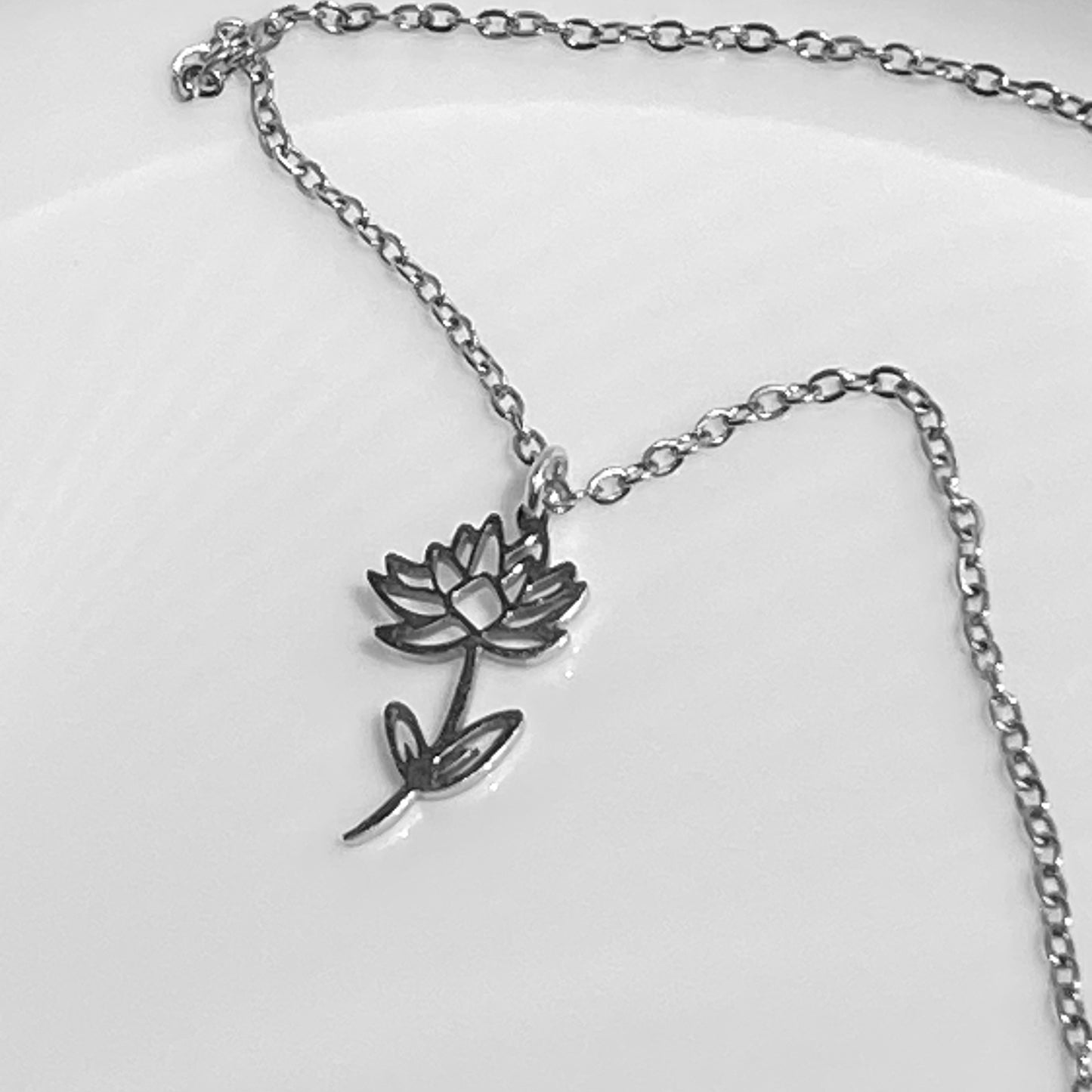 Silver Birth Flower Cable Chain Necklace