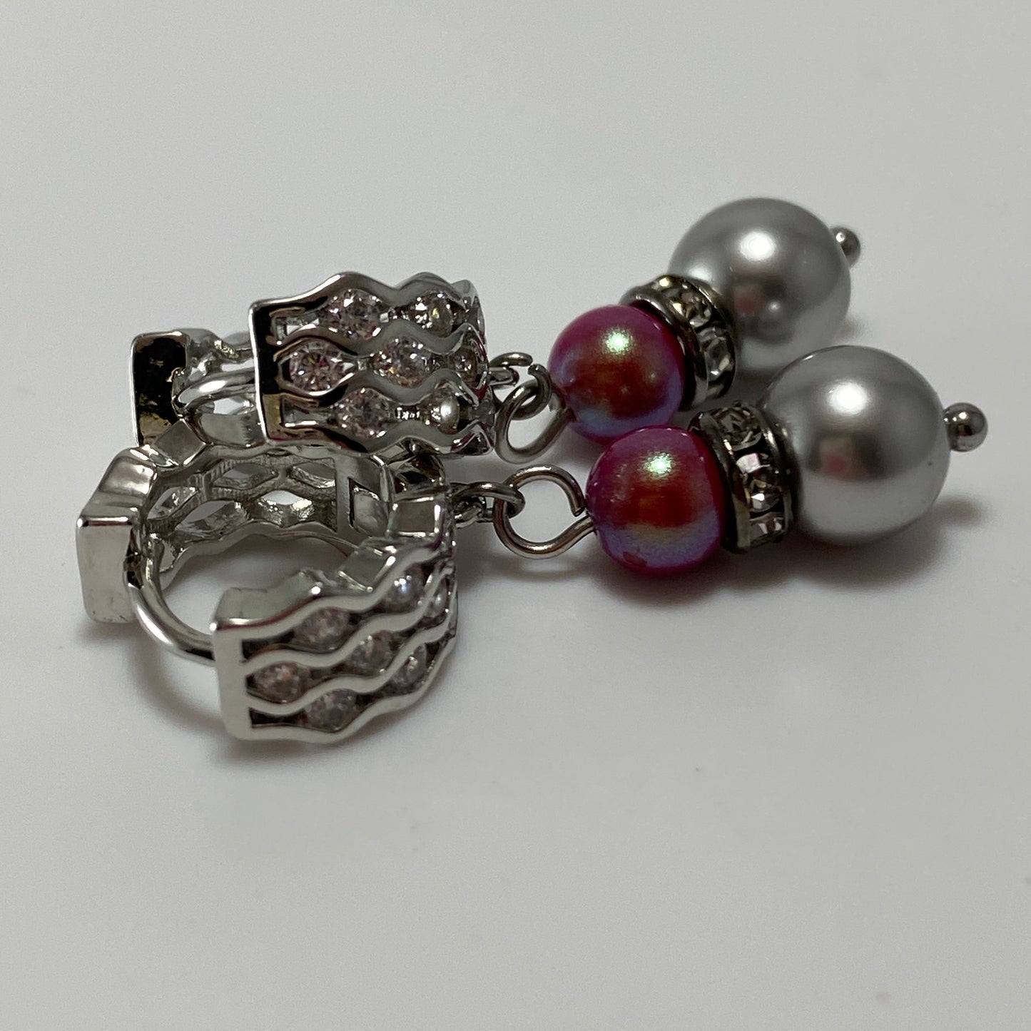 Pearl CZ Huggie Hoop Earrings