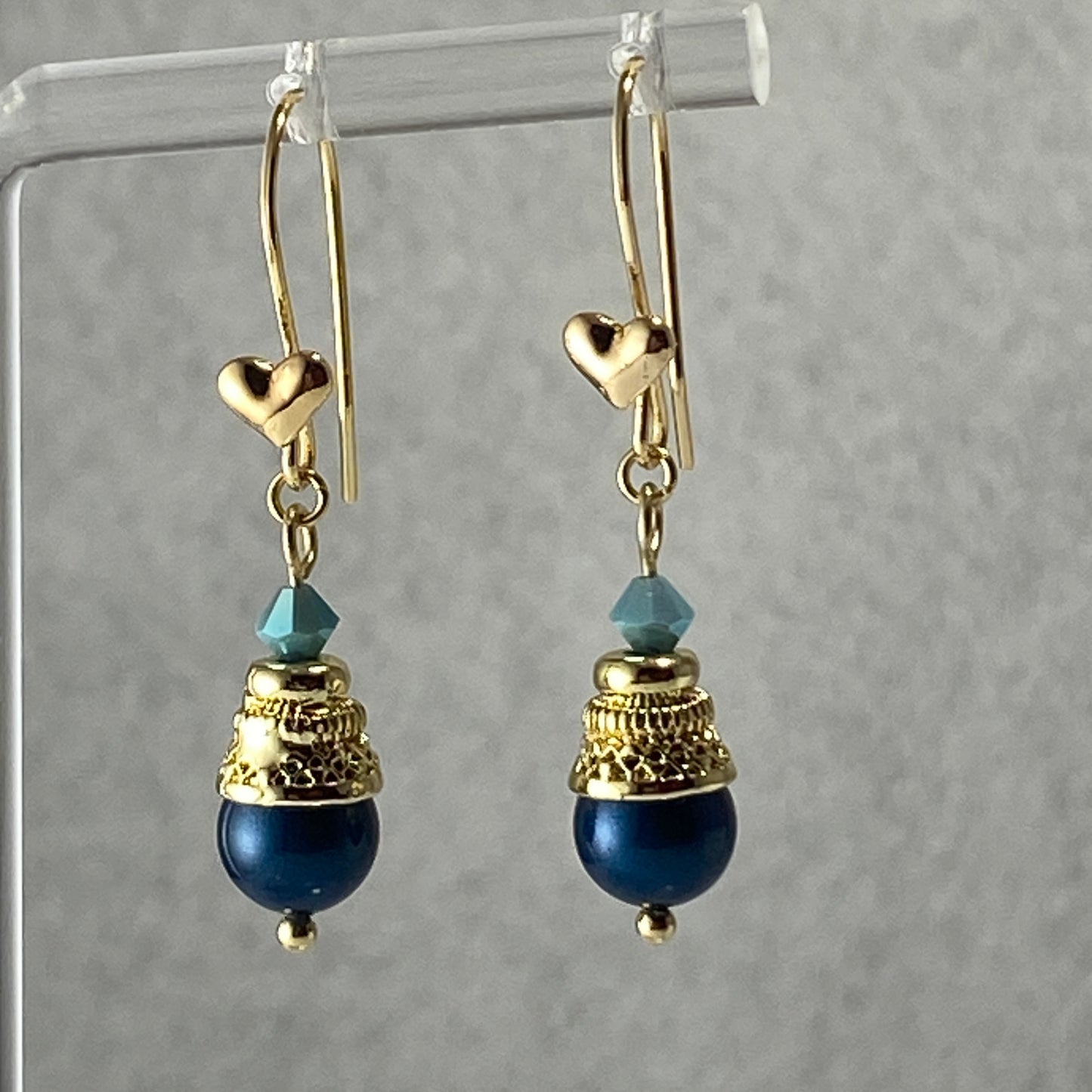 Crystals & Pearls Heart Hook Earrings
