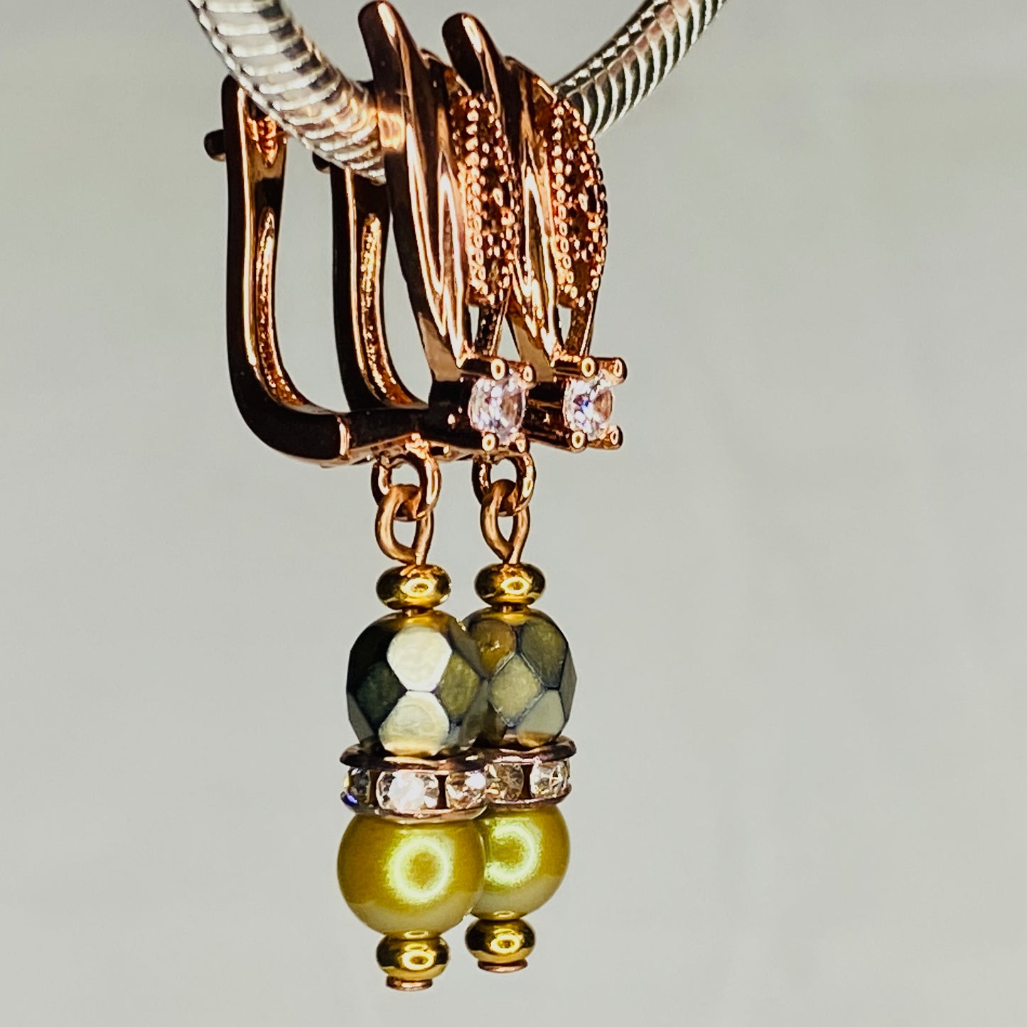 Pearl & Czech Glass CZ Hook Earrings