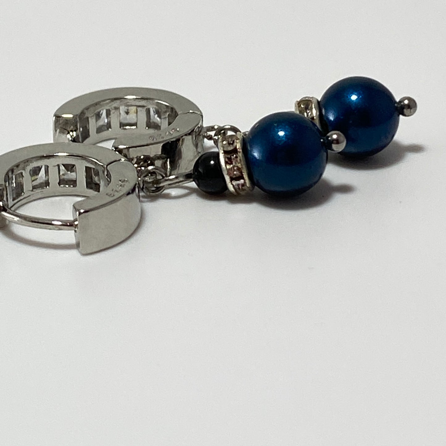 Pearls CZ Sterling Huggie Hoop Earrings