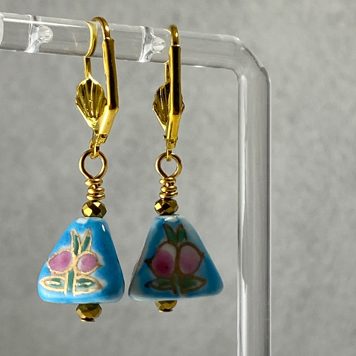 Hand Painted Ceramic Triangular Hook Earrings