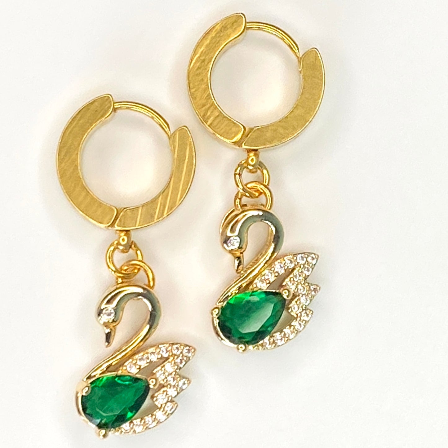 CZ Swan Huggie Hoop Earrings