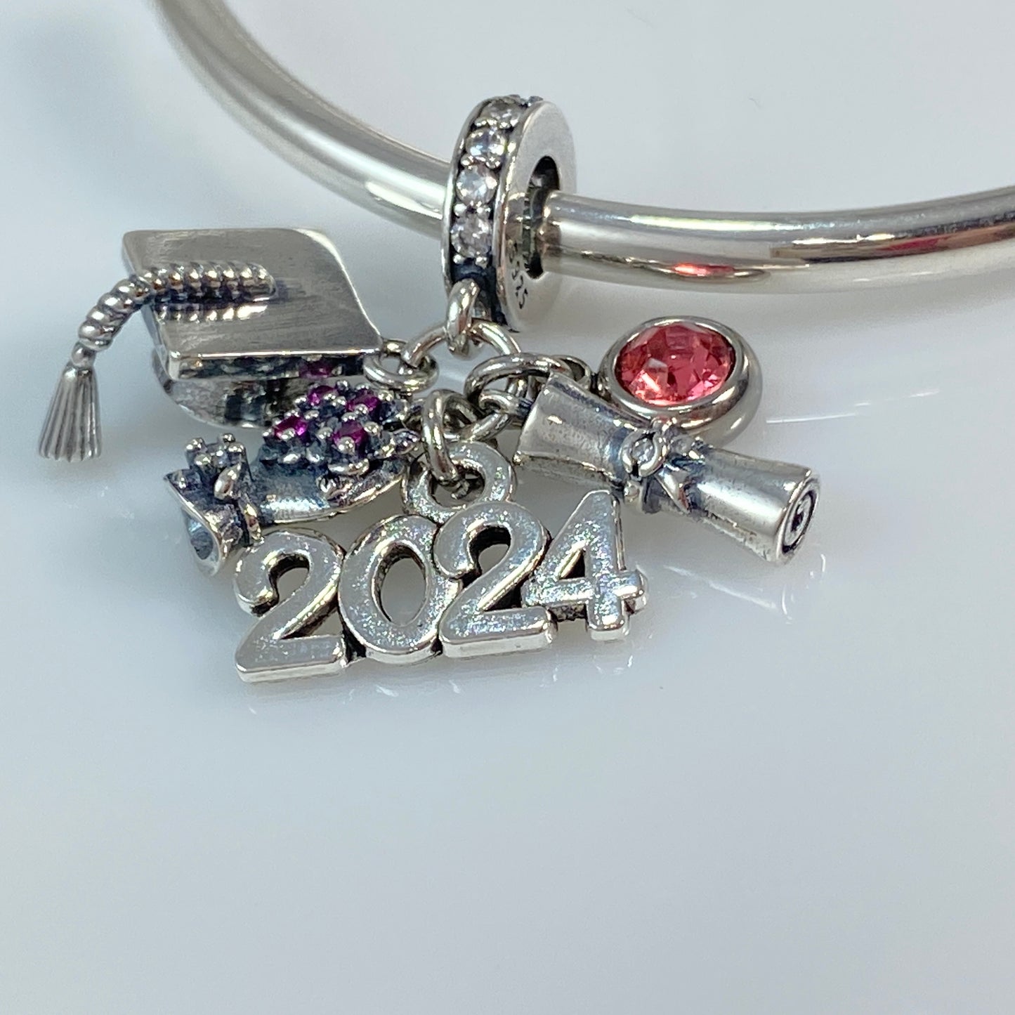 Graduation Hat, Year & Birthstone Charm 2024, 2025, 2026
