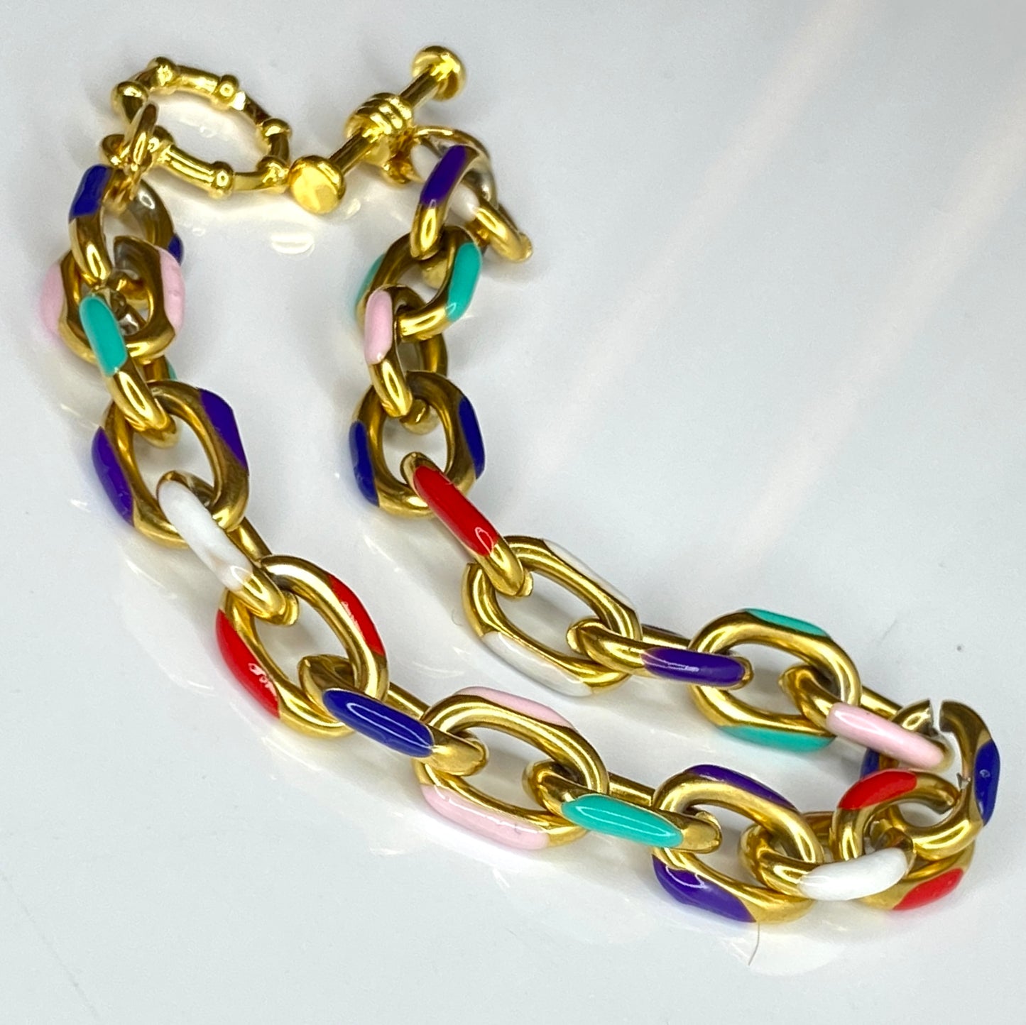 18 kt Gold Plated Enamel Stainless Steel Cable Chain Link Bracelet