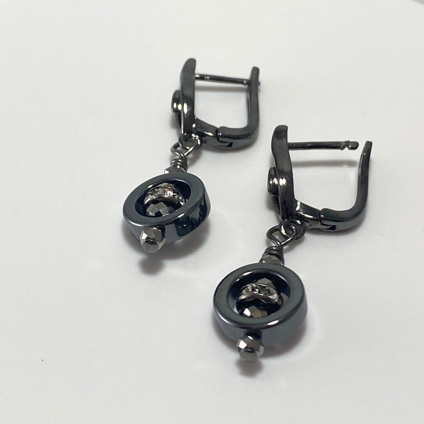 Hematite & Czech Crystal Hook Earrings