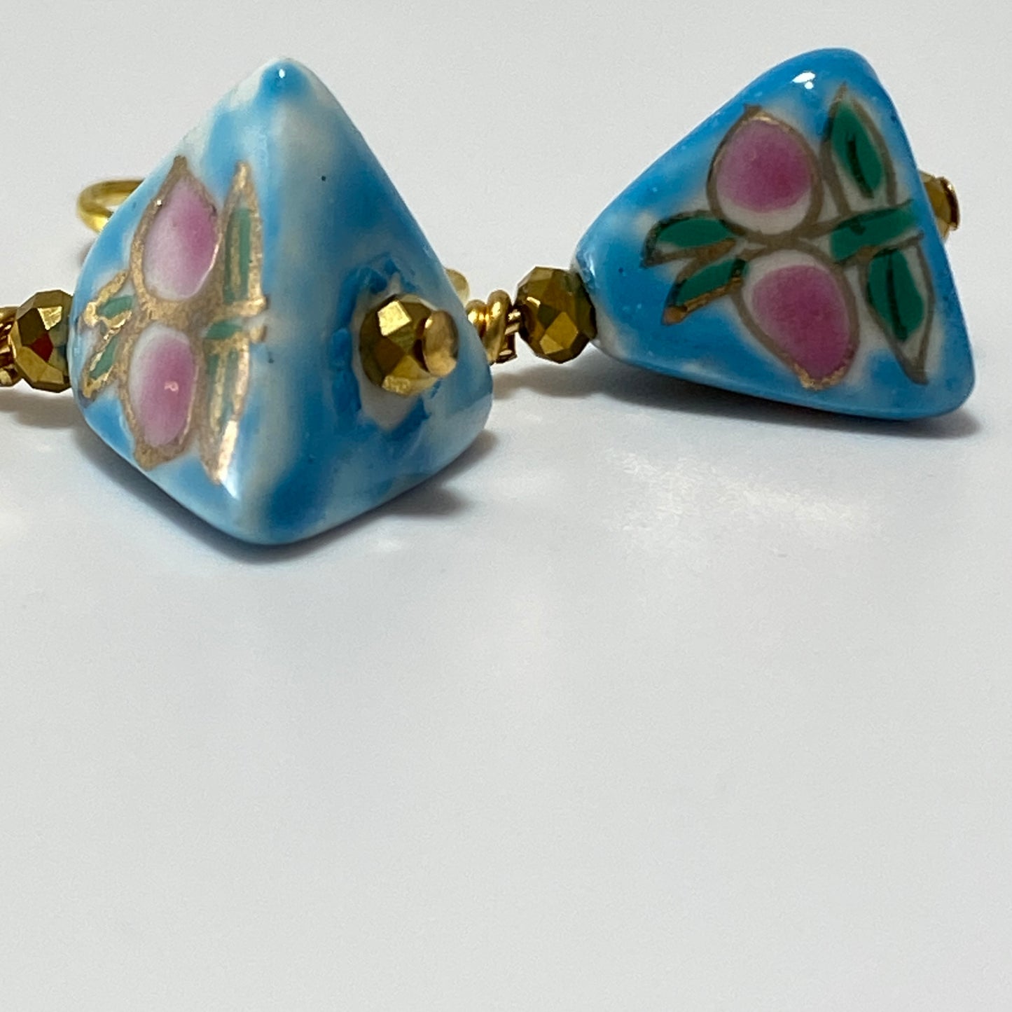 Hand Painted Ceramic Triangular Hook Earrings