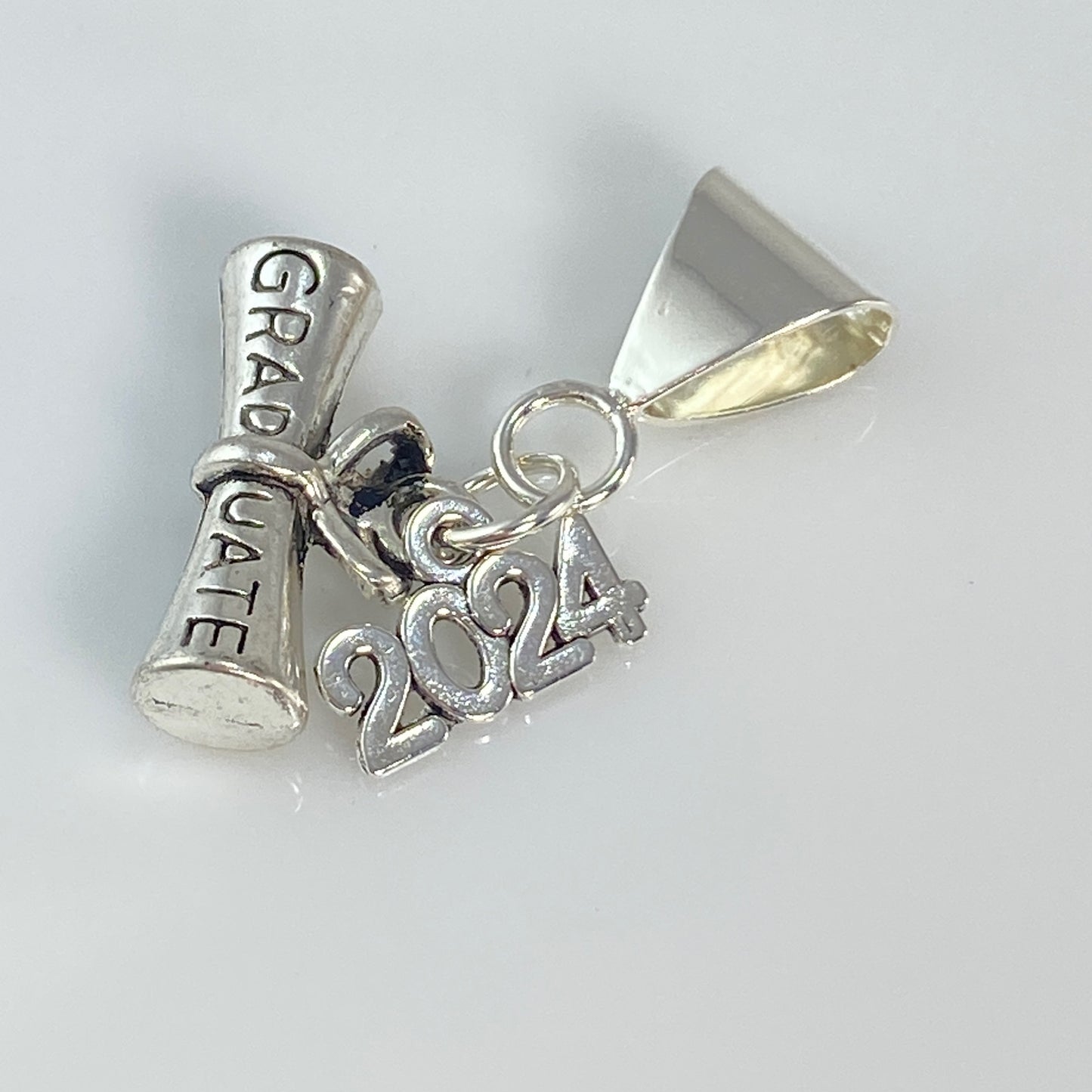 Graduation Charm with Year, Letter - Initial & Birthstone on Rolo Chain Necklace