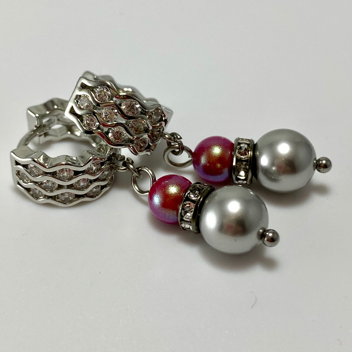 Pearl CZ Huggie Hoop Earrings