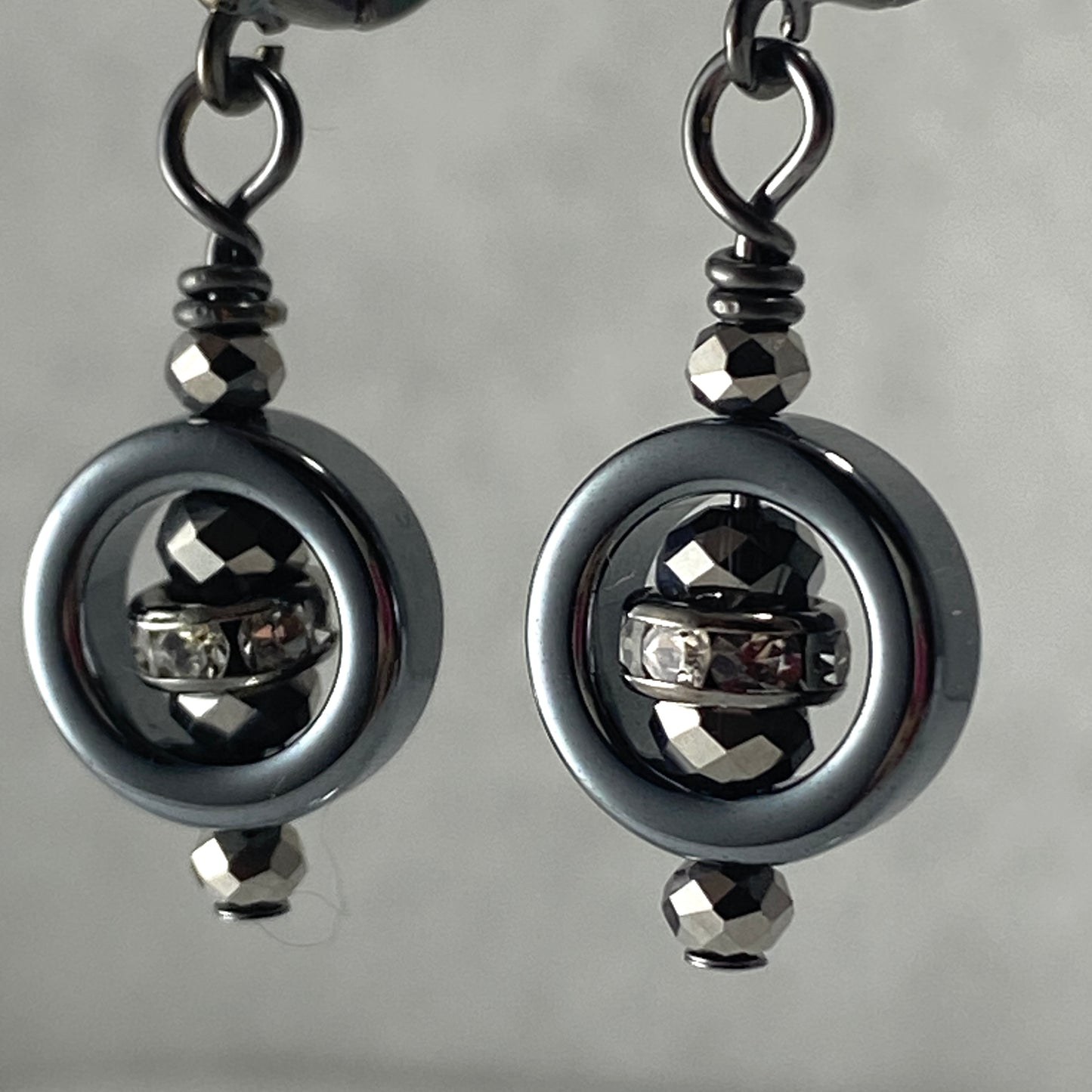 Hematite & Czech Crystal Hook Earrings