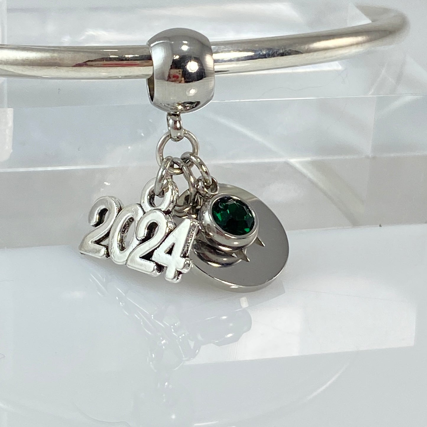 Letter & Birthstone Charm Paperclip Chain Necklace with 2024 / 2025 / 2026 Year