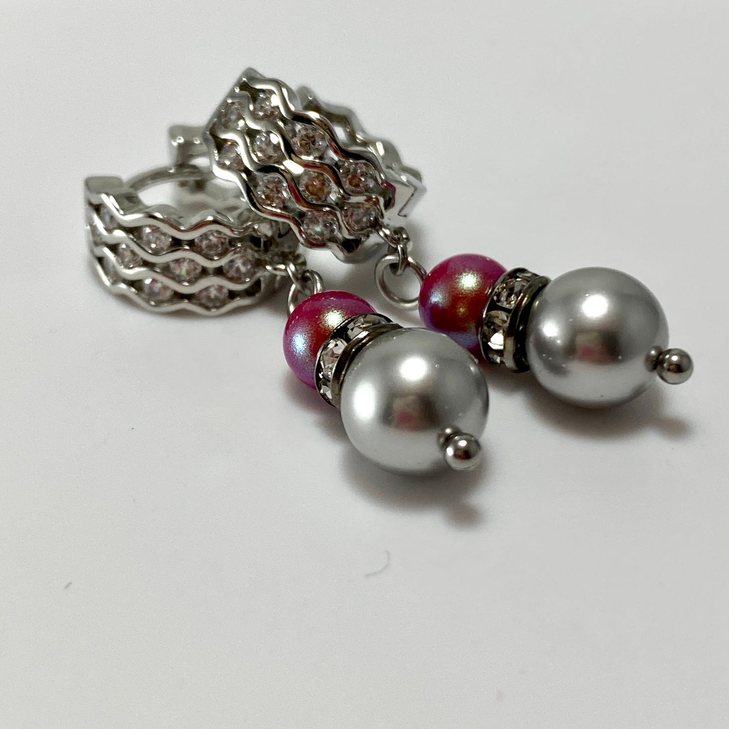 Pearl CZ Huggie Hoop Earrings