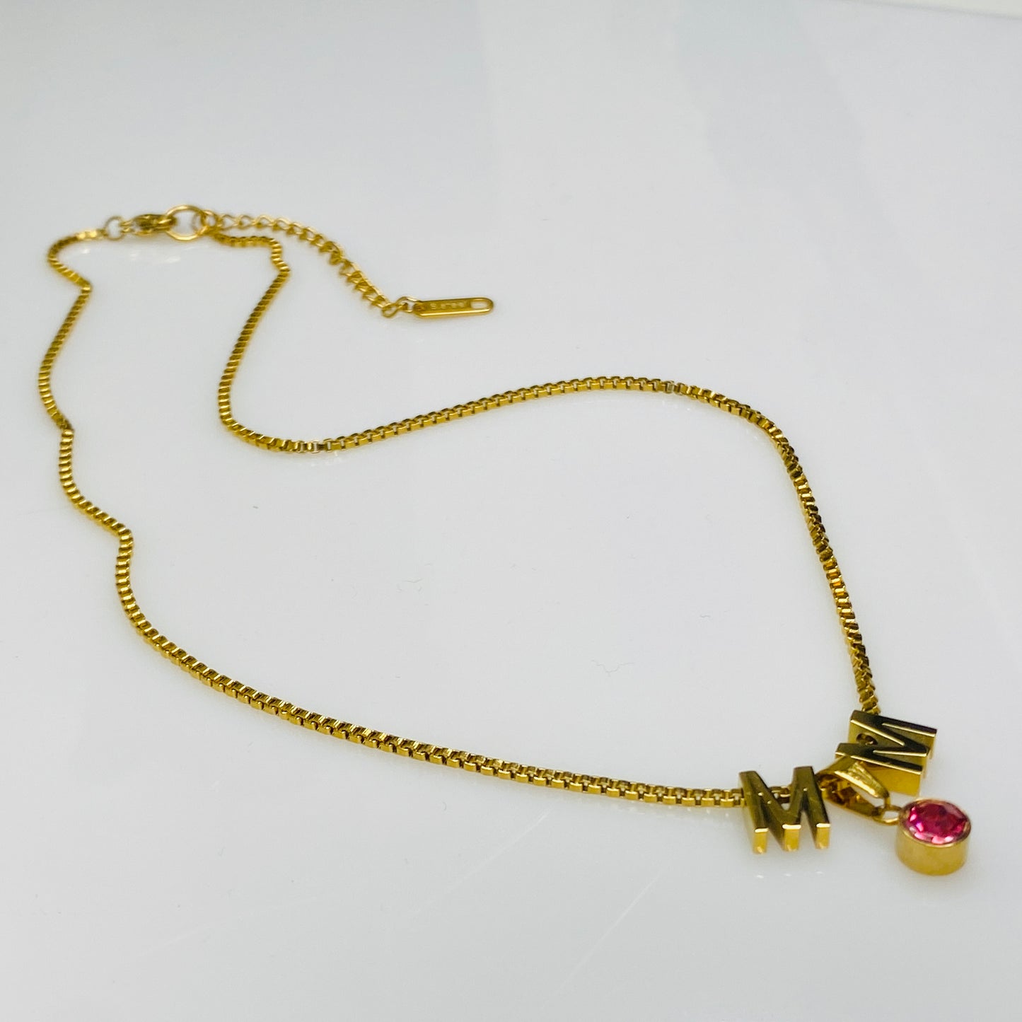 Birthstone & Initials Box Chain Necklace