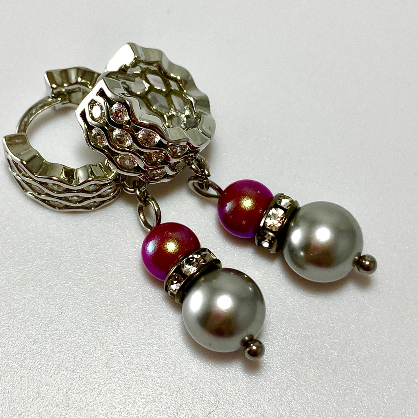 Pearl CZ Huggie Hoop Earrings