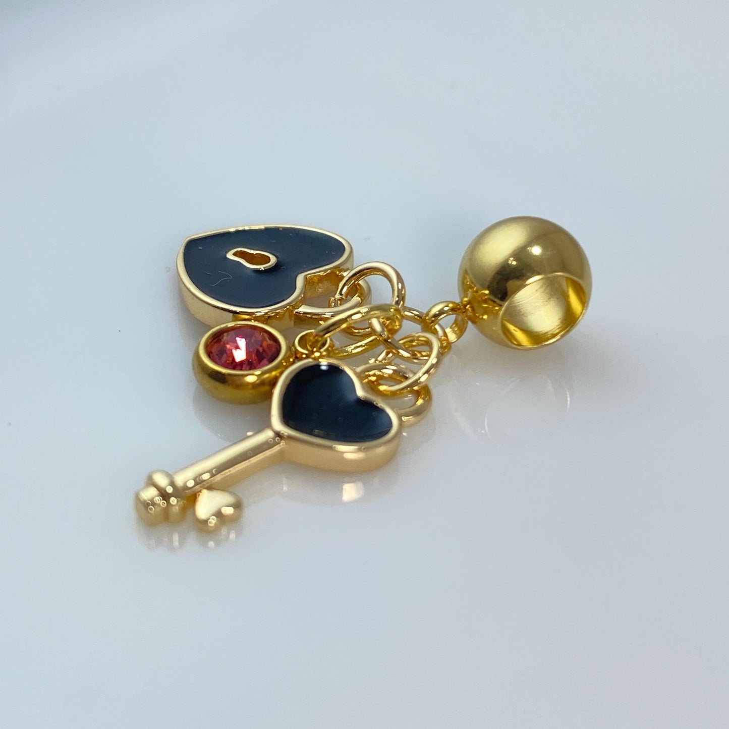 Enamel Heart & Key Birthstone Pendant Charm