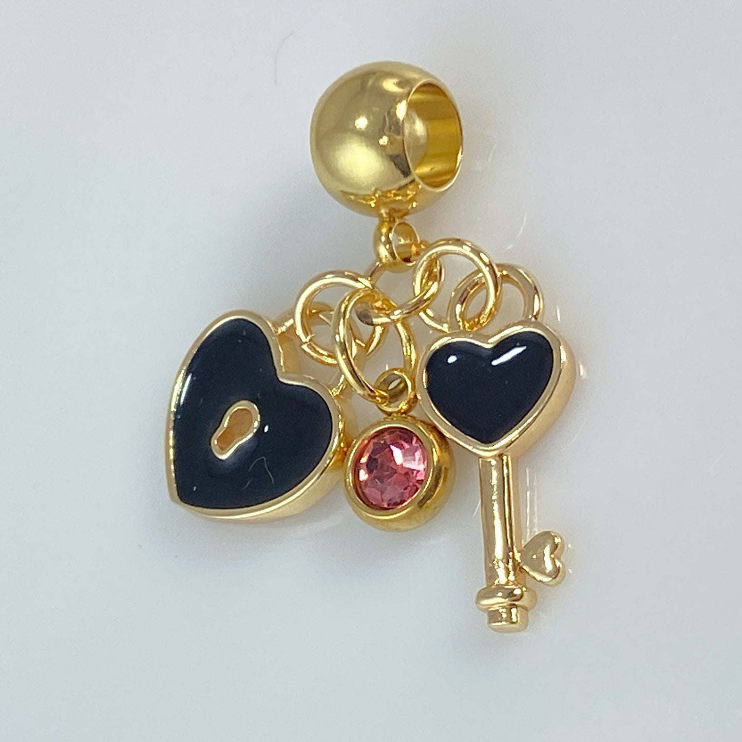Enamel Heart & Key Birthstone Pendant Charm