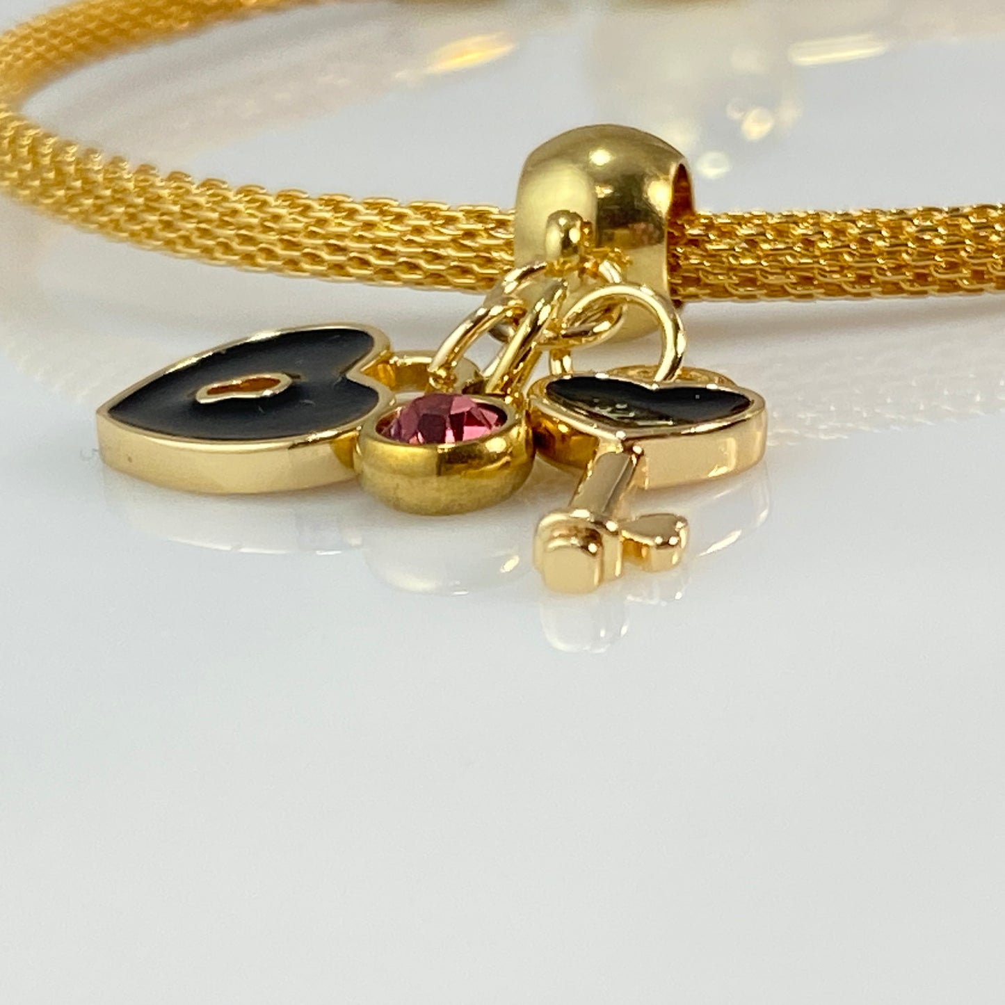 Enamel Heart & Key Birthstone Pendant Charm
