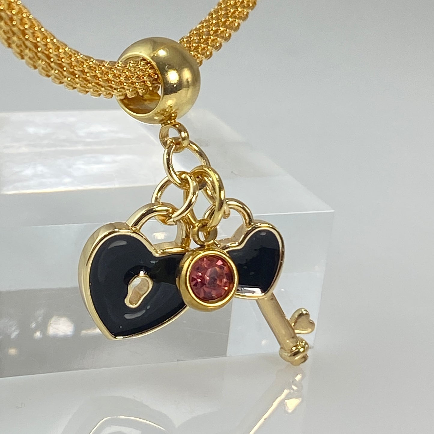 Enamel Heart & Key Birthstone Pendant Charm