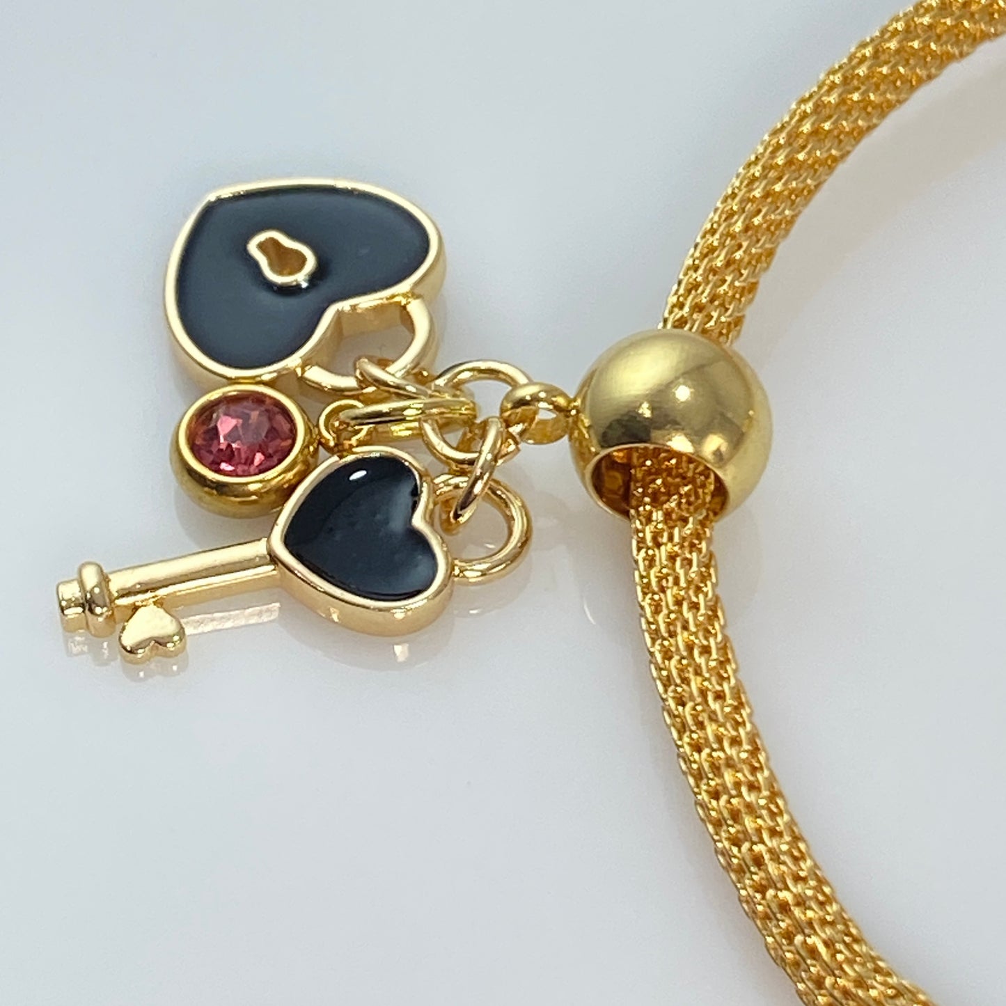 Enamel Heart & Key Birthstone Pendant Charm