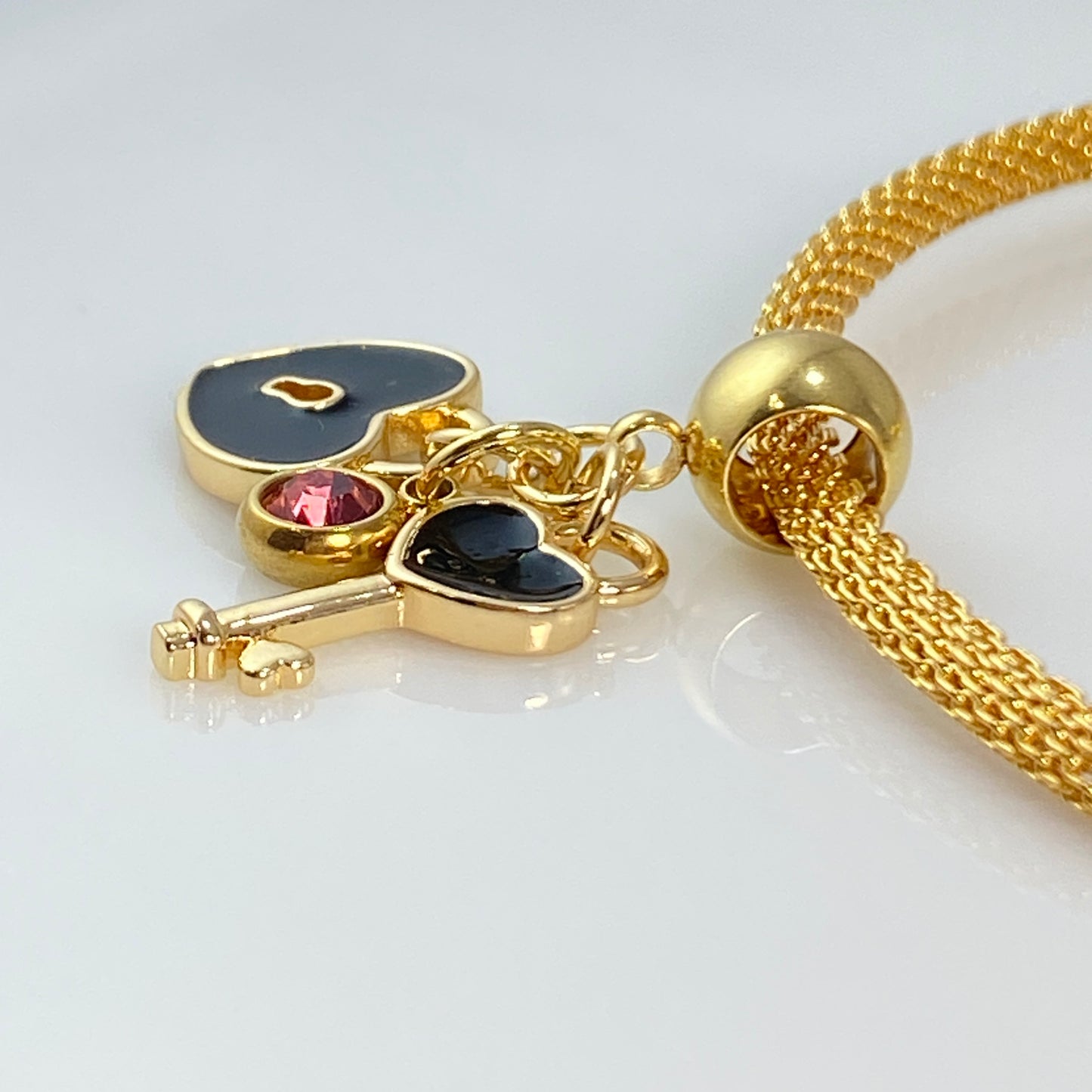 Enamel Heart & Key Birthstone Pendant Charm