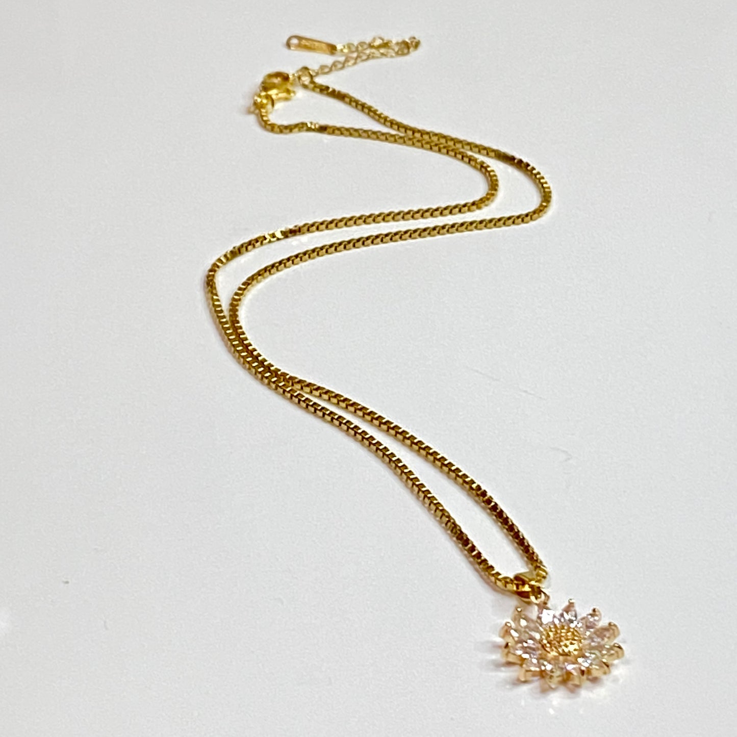 CZ Sunflower Box Chain Necklace
