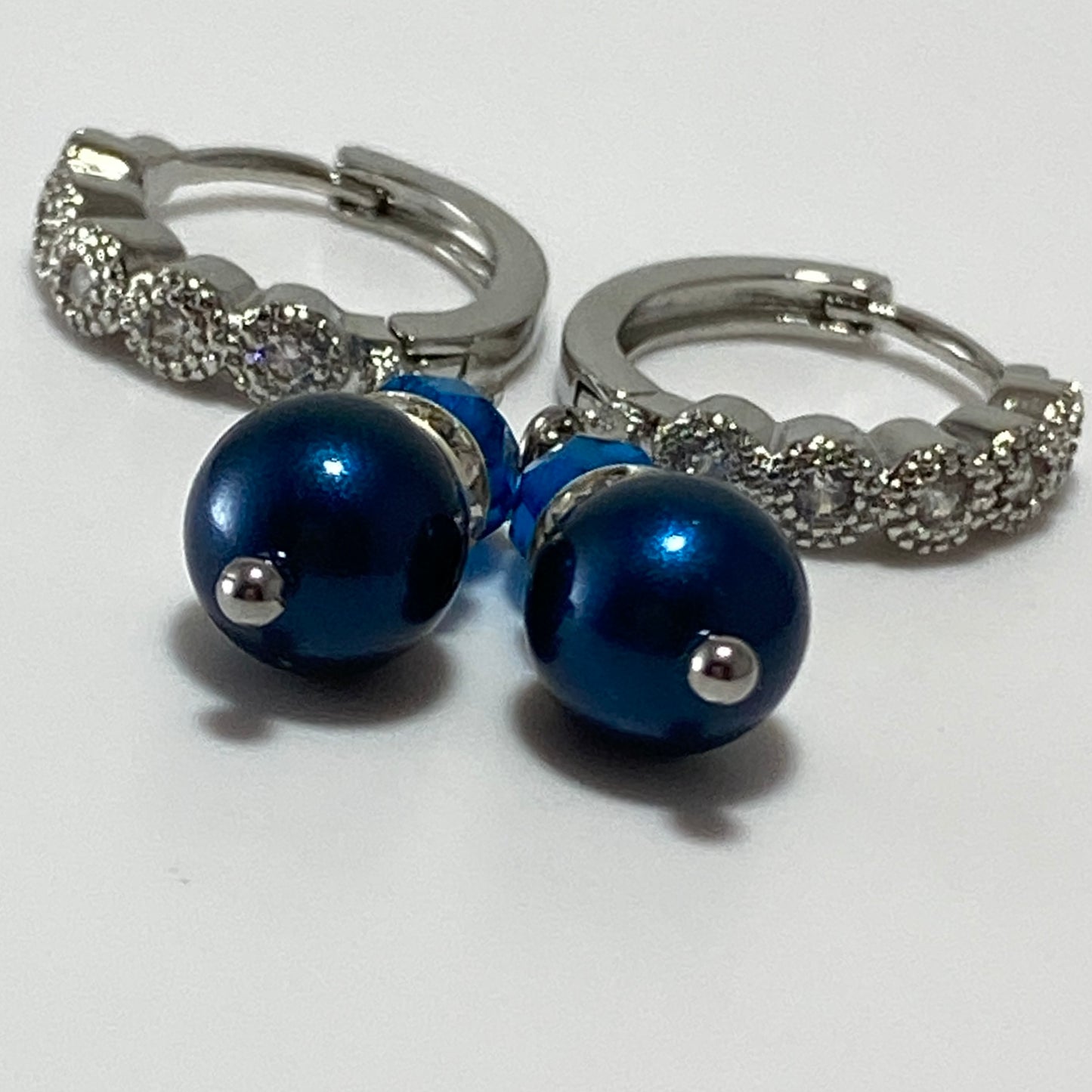 Pearls & Firepolished Beads Sterling CZ Hoop Earrings