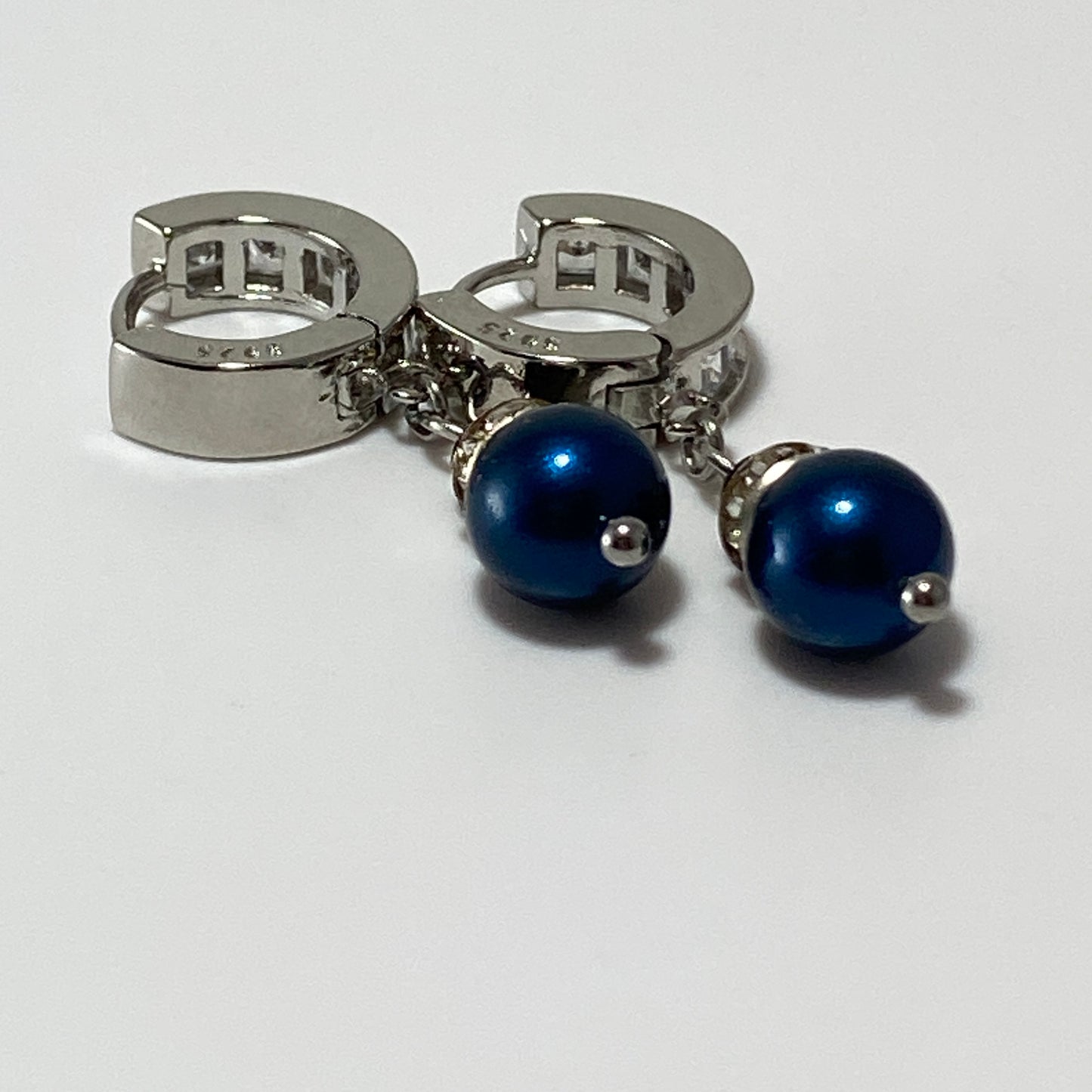 Pearls CZ Sterling Huggie Hoop Earrings