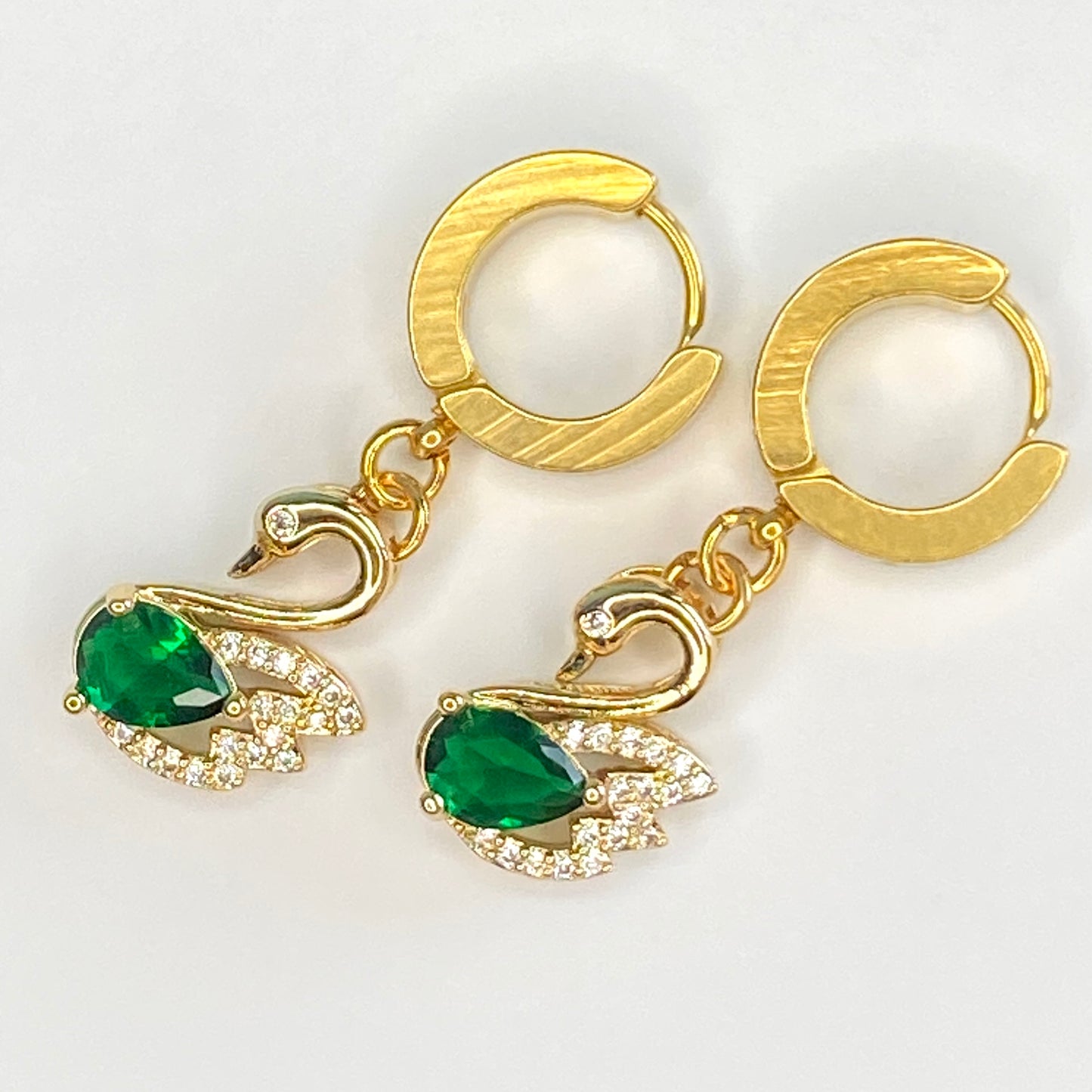 CZ Swan Huggie Hoop Earrings