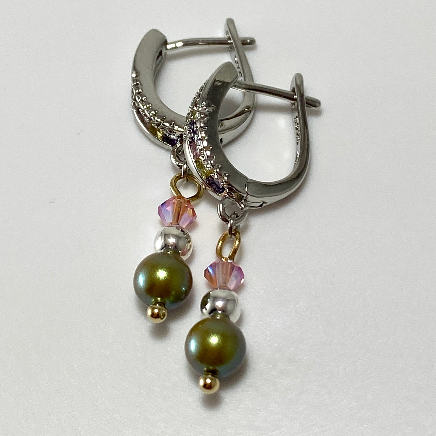 Boucles d'oreilles en argent sterling avec cristaux et perles autrichiennes et pierres en zircone cubique