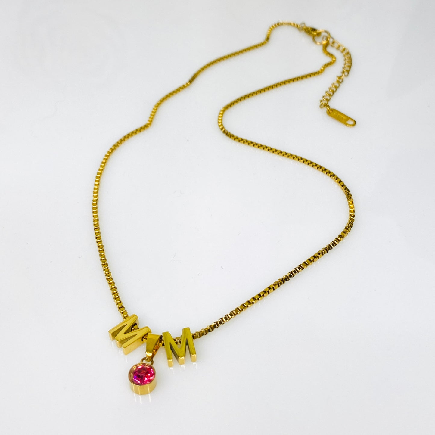 Birthstone & Initials Box Chain Necklace