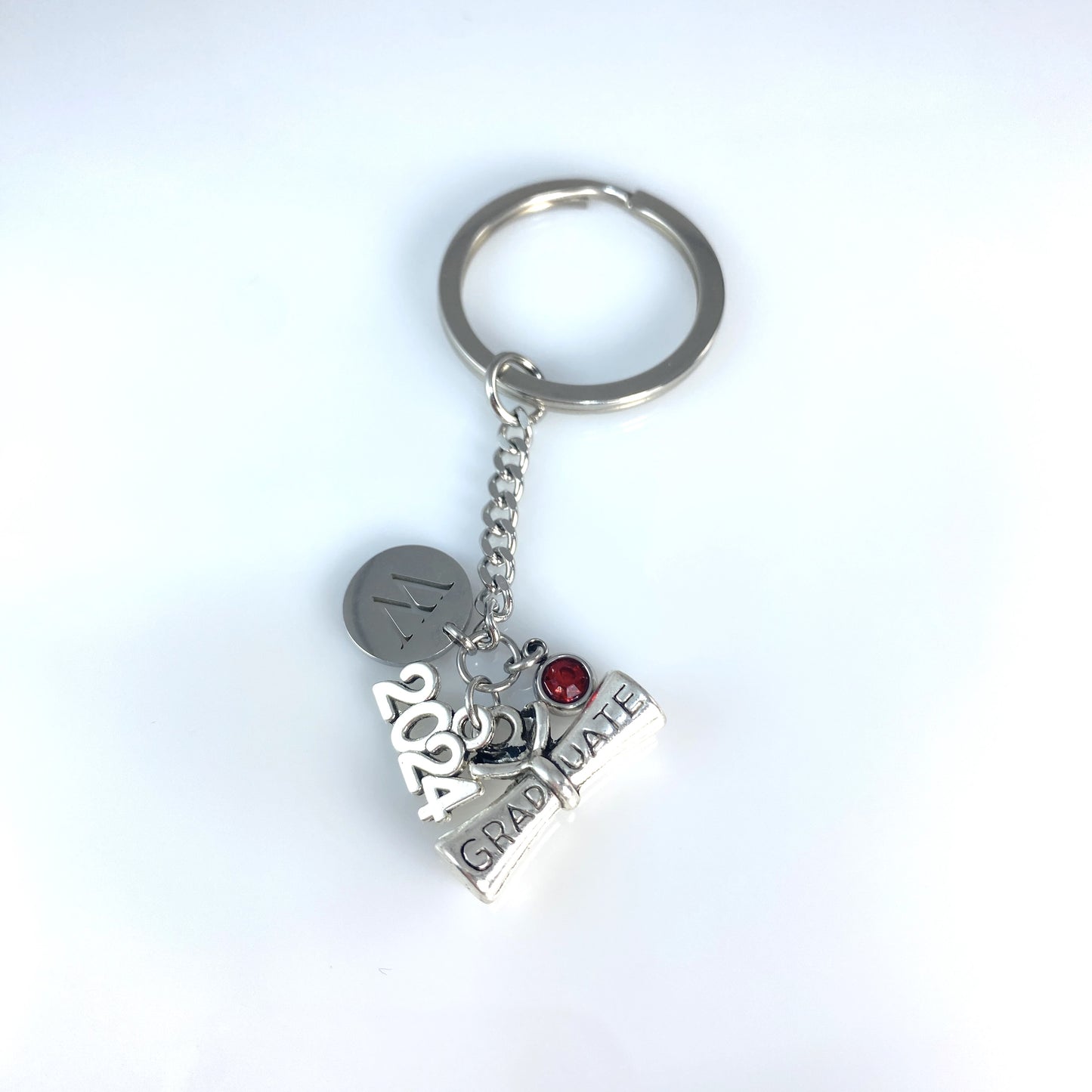 Graduation Keychain with Year, Initial and Birthstone
