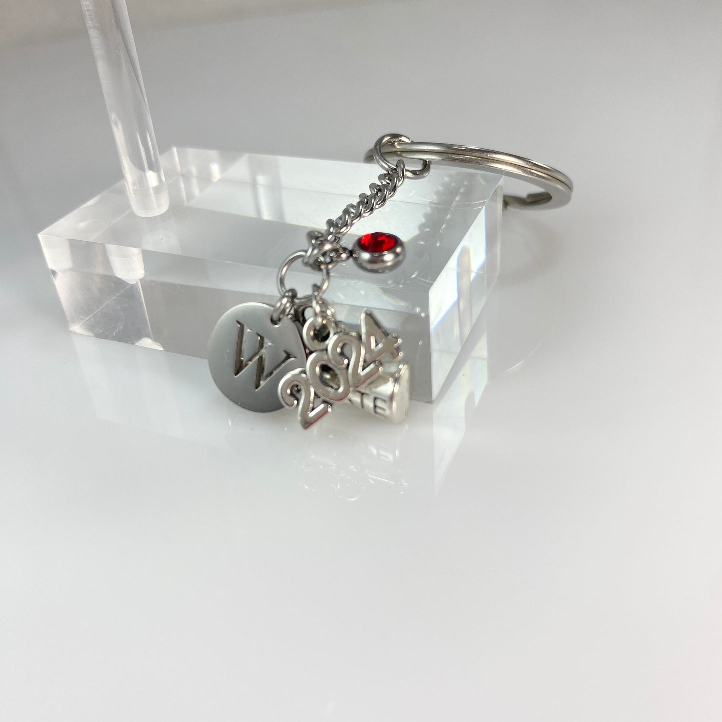 Graduation Keychain with Year, Initial and Birthstone