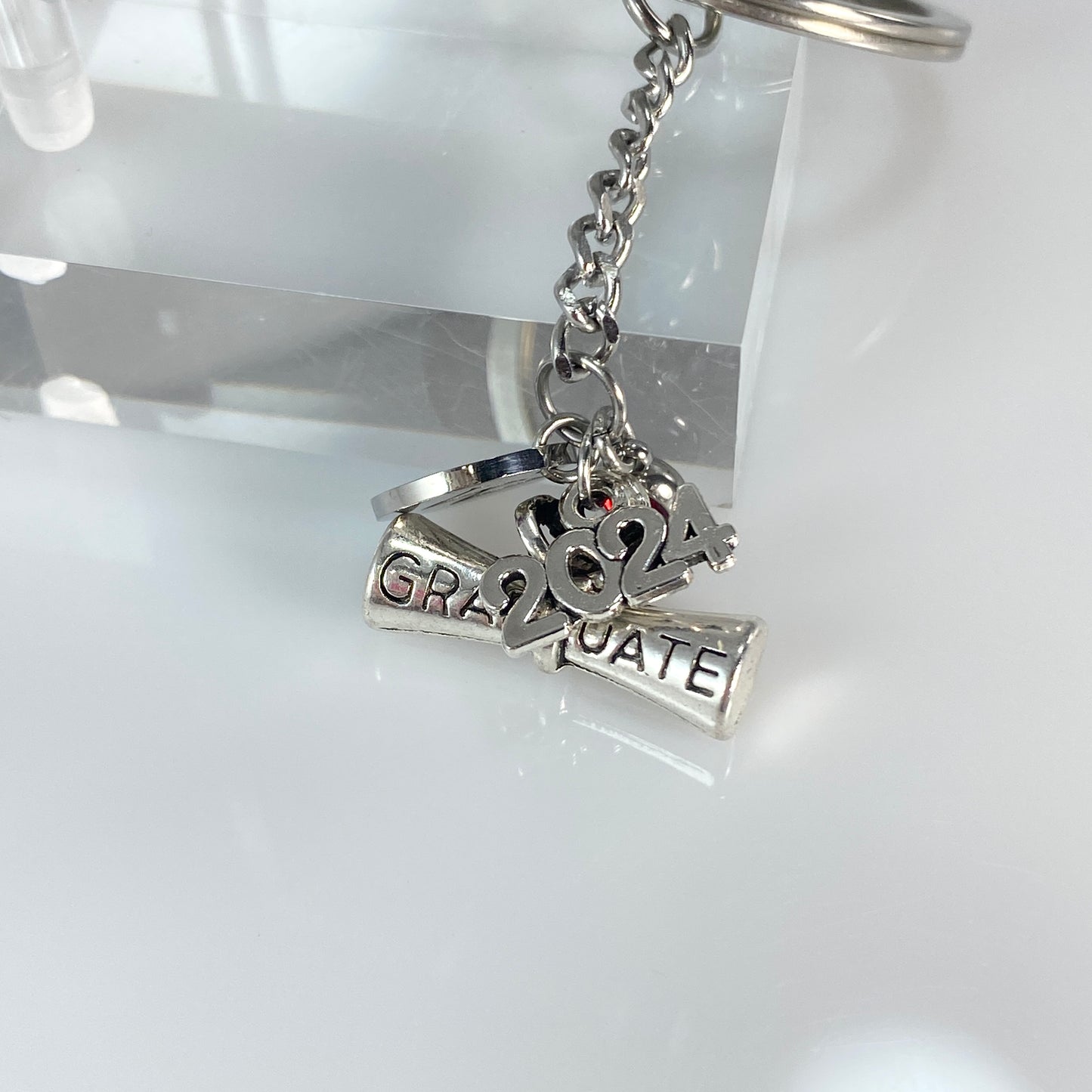Graduation Keychain with Year, Initial and Birthstone