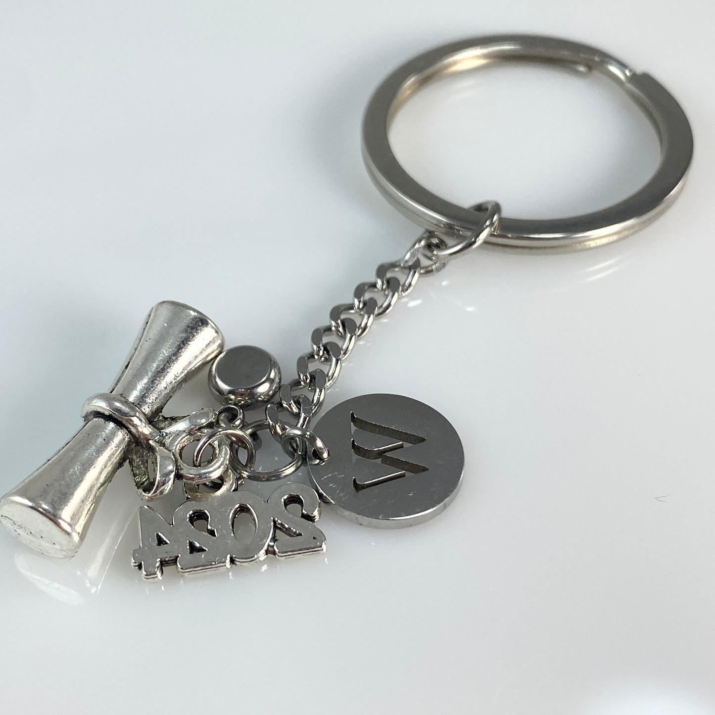Graduation Keychain with Year, Initial and Birthstone