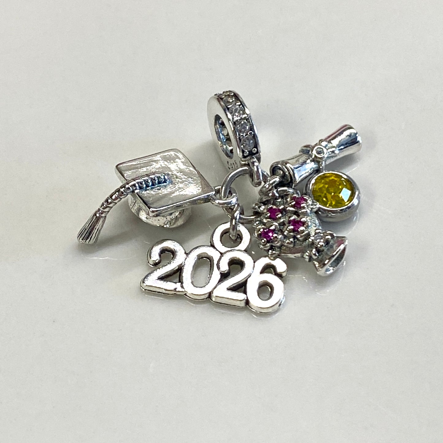 Graduation Hat, Year & Birthstone Charm 2024, 2025, 2026
