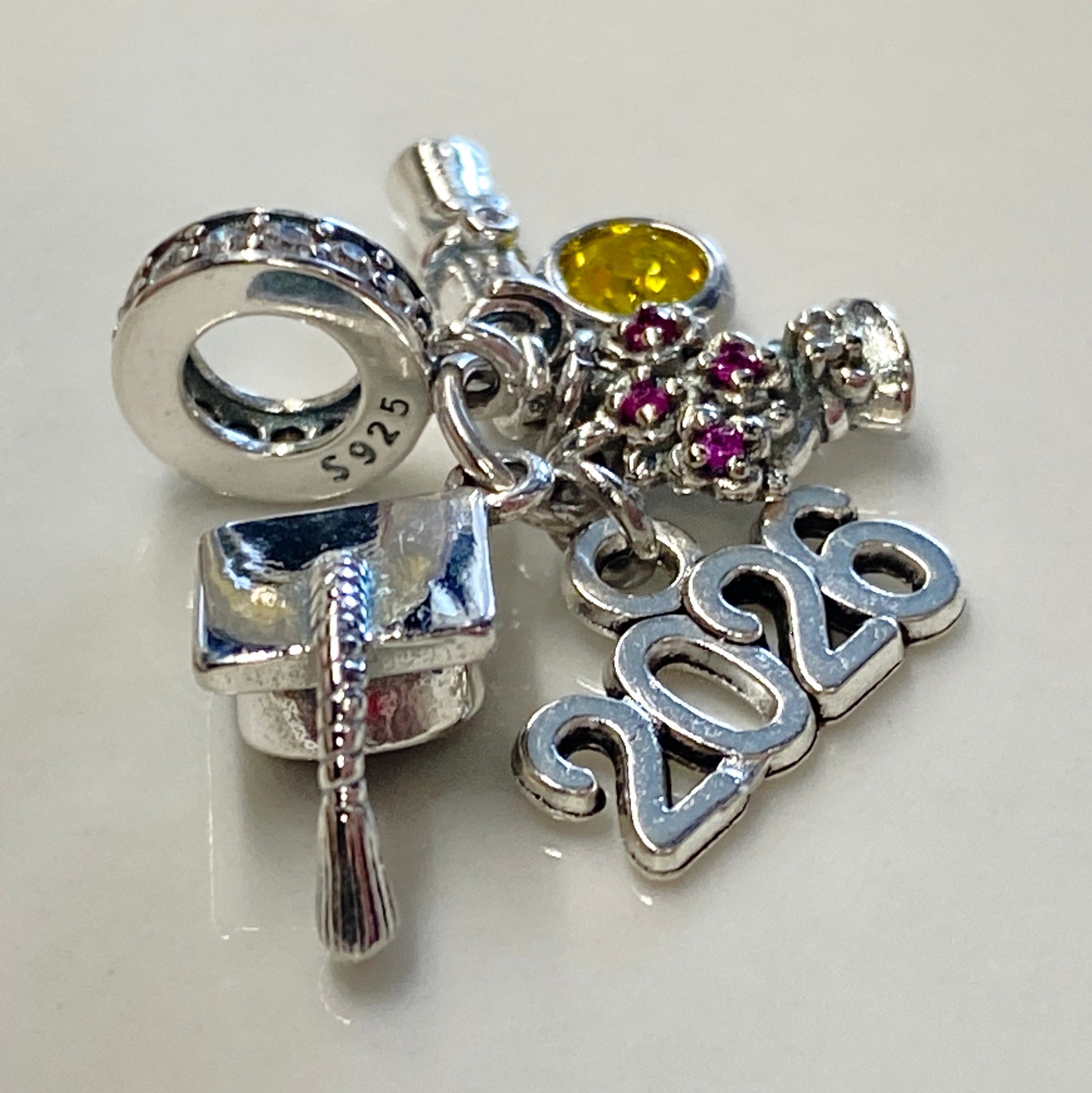 Graduation Hat, Year & Birthstone Charm 2024, 2025, 2026