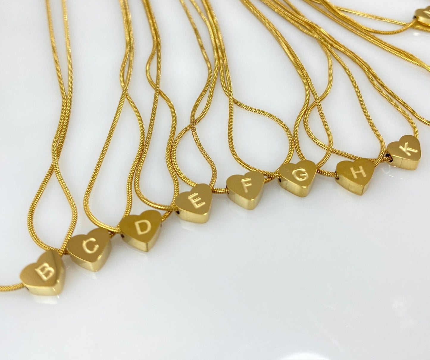 Heart Initial Letter Snake Chain Necklace
