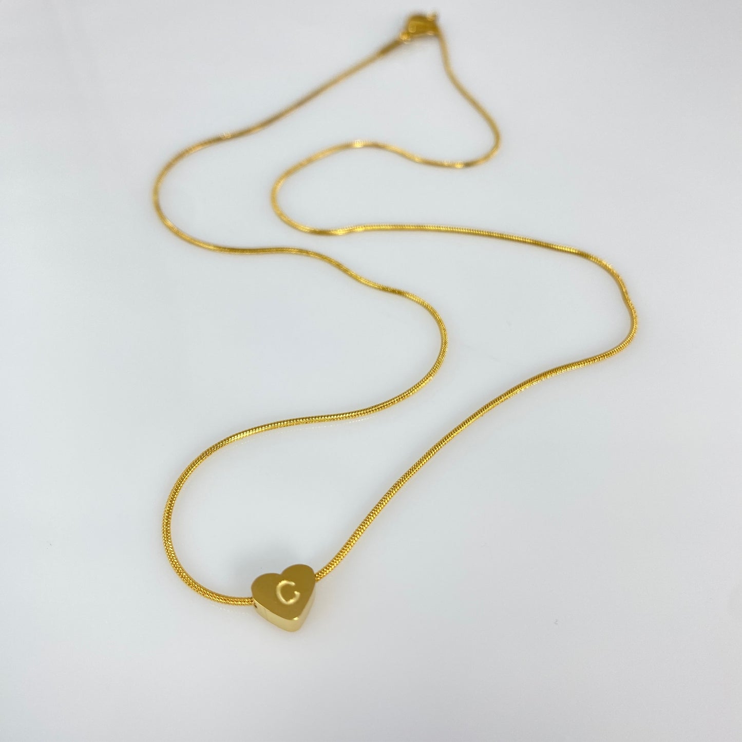 Heart Initial Letter Snake Chain Necklace