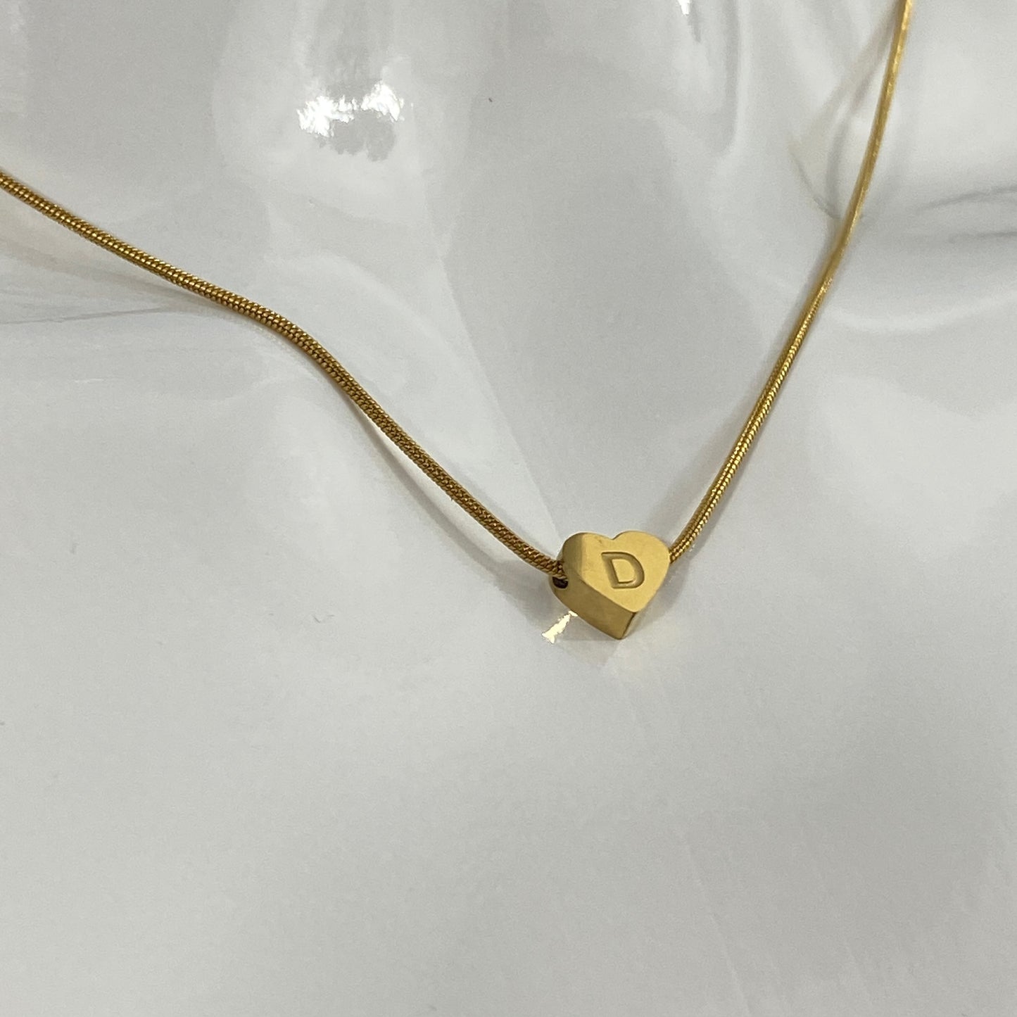 Heart Initial Letter Snake Chain Necklace