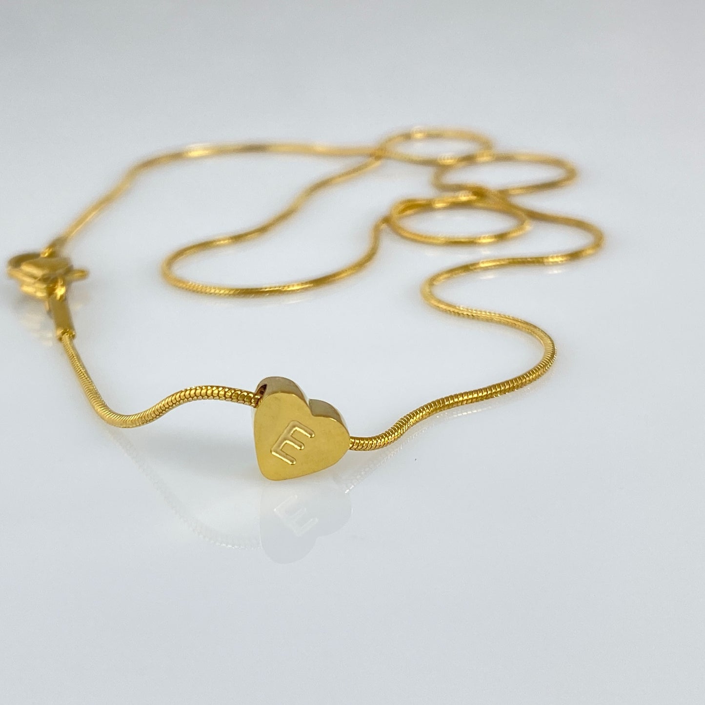 Heart Initial Letter Snake Chain Necklace