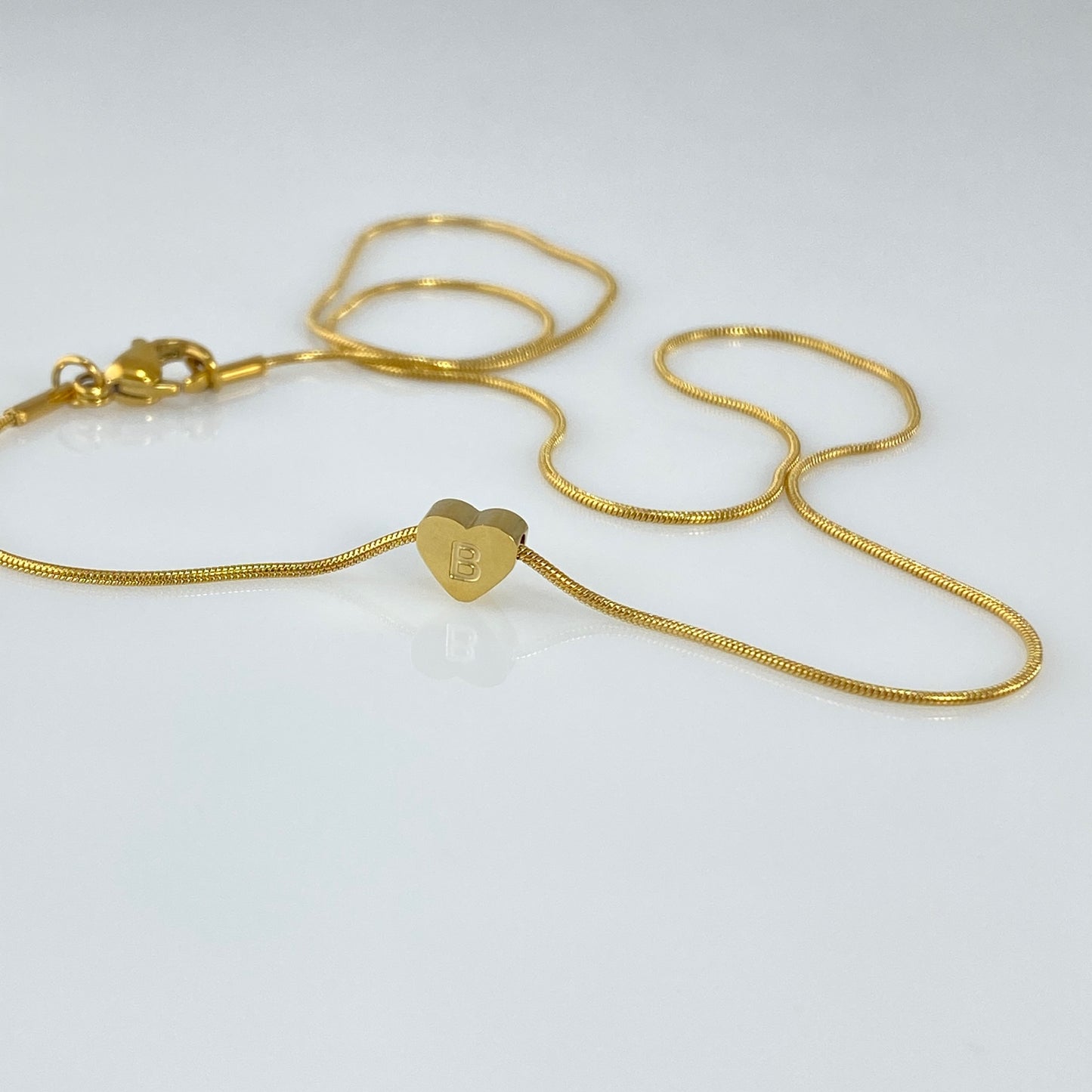 Heart Initial Letter Snake Chain Necklace