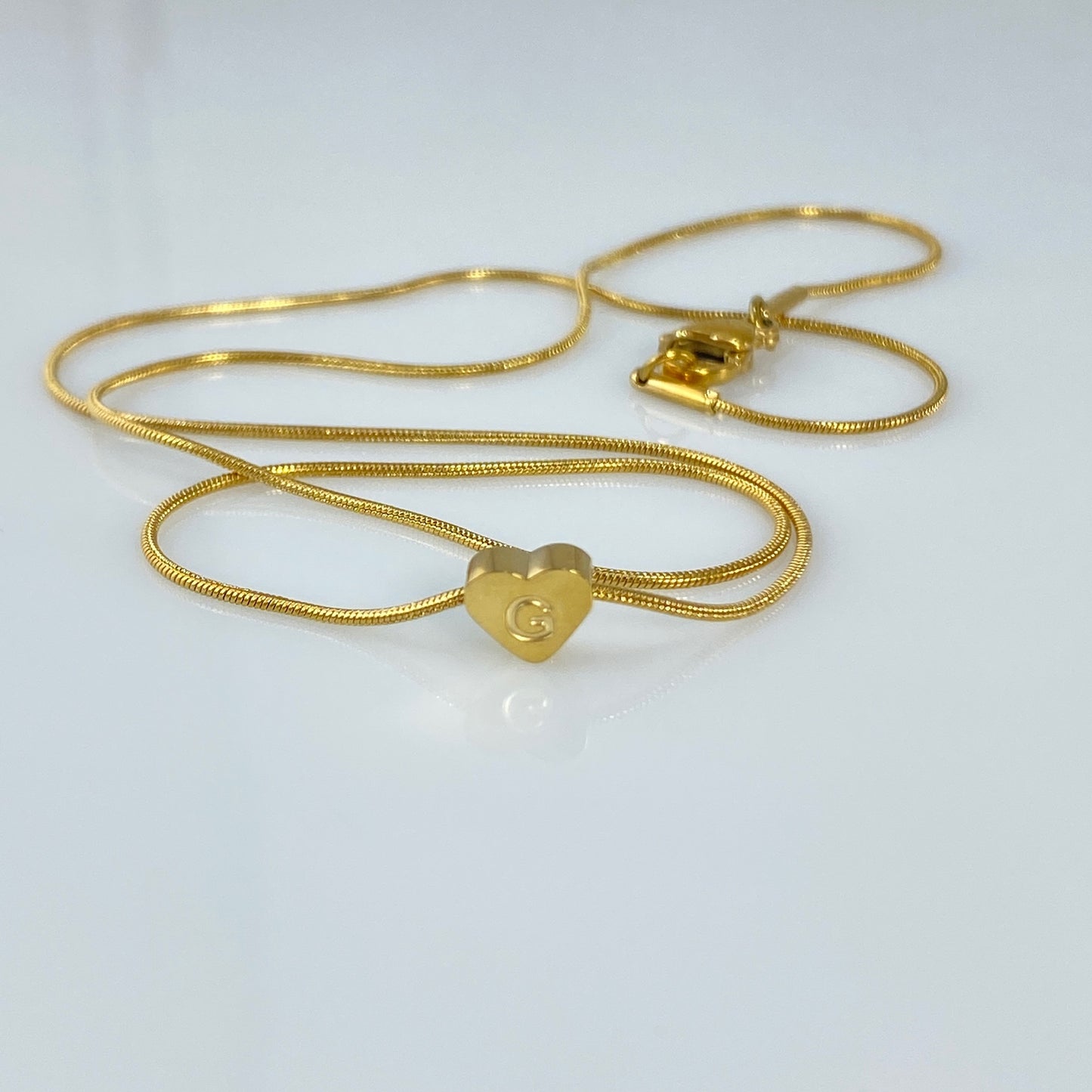 Heart Initial Letter Snake Chain Necklace