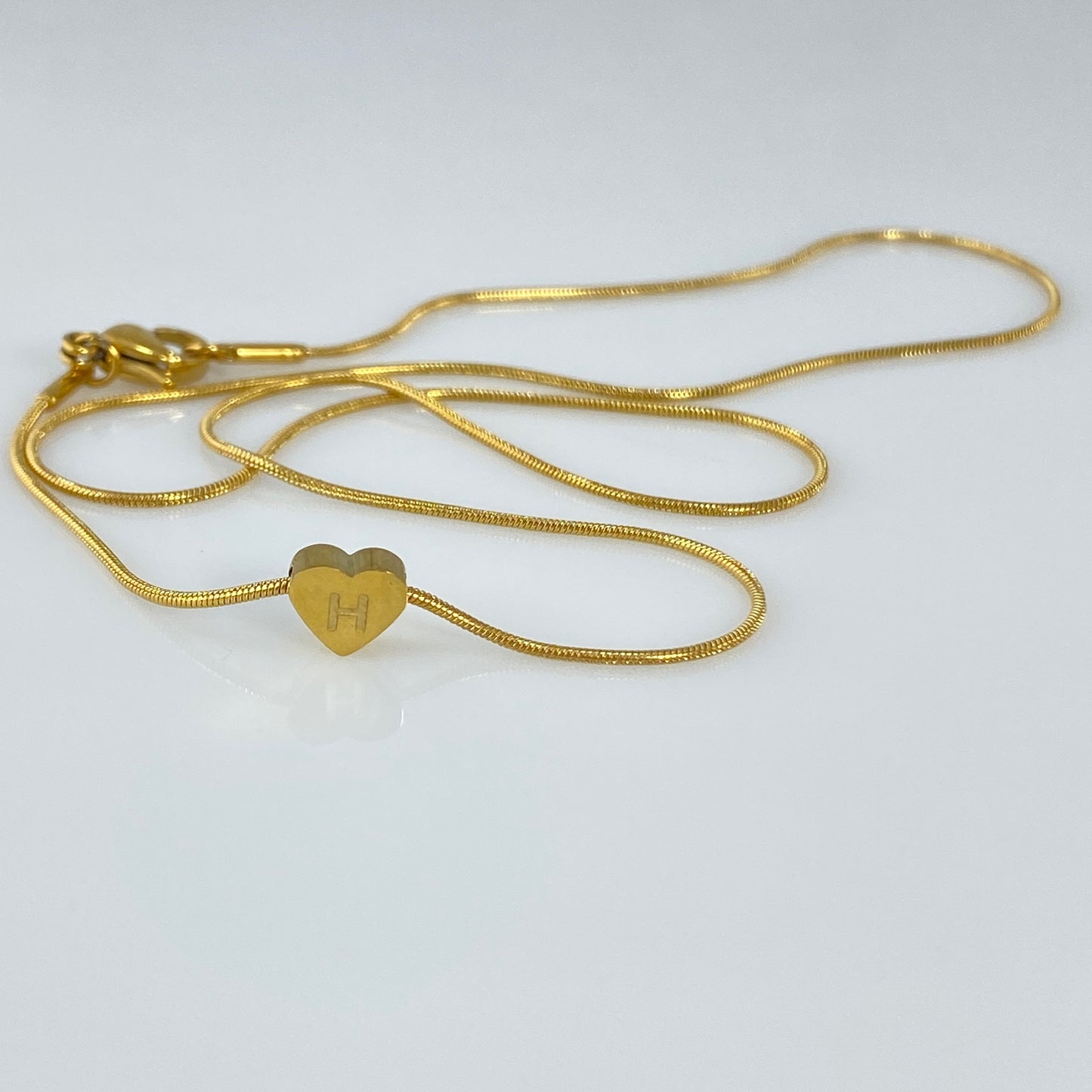 Heart Initial Letter Snake Chain Necklace